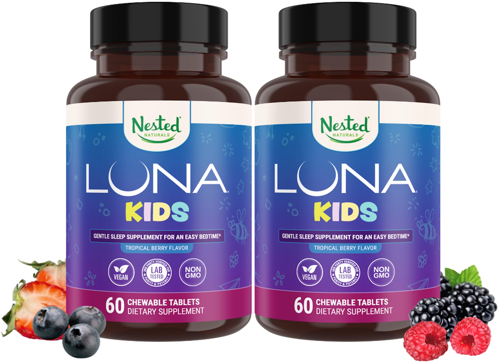 Nested Naturals envase frontal de Luna Kids mostrando presentación y beneficio de apoyo al sueño