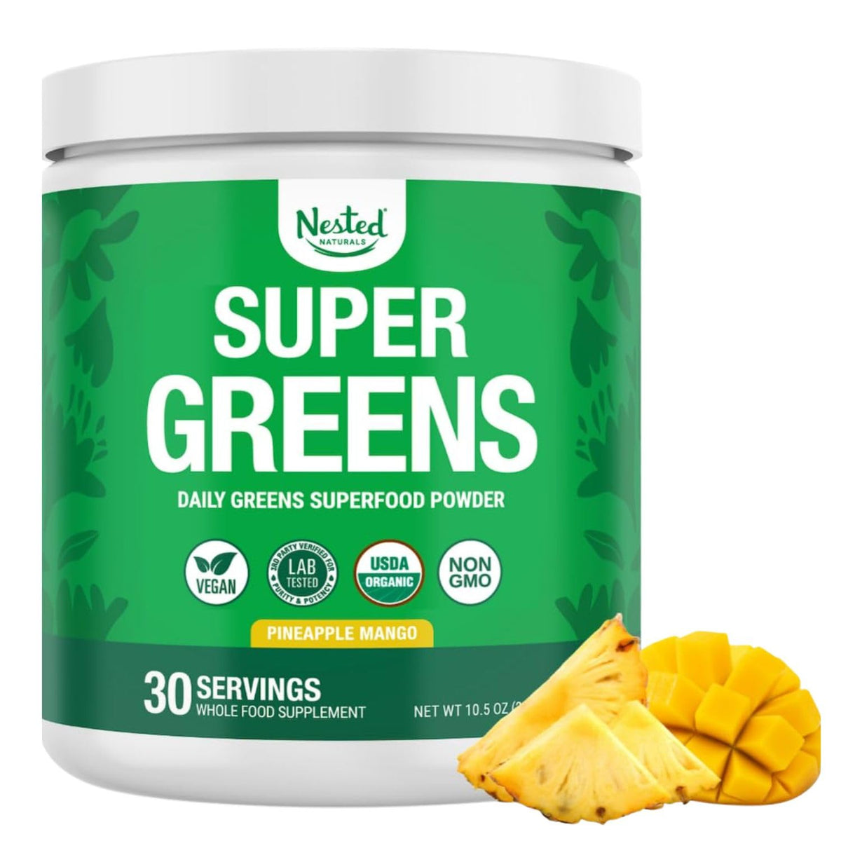 Nested Naturals frente del empaque mostrando certificación orgánica y primer beneficio