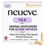 NeuEve Silk frente del empaque mostrando envase y beneficio de alivio duradero