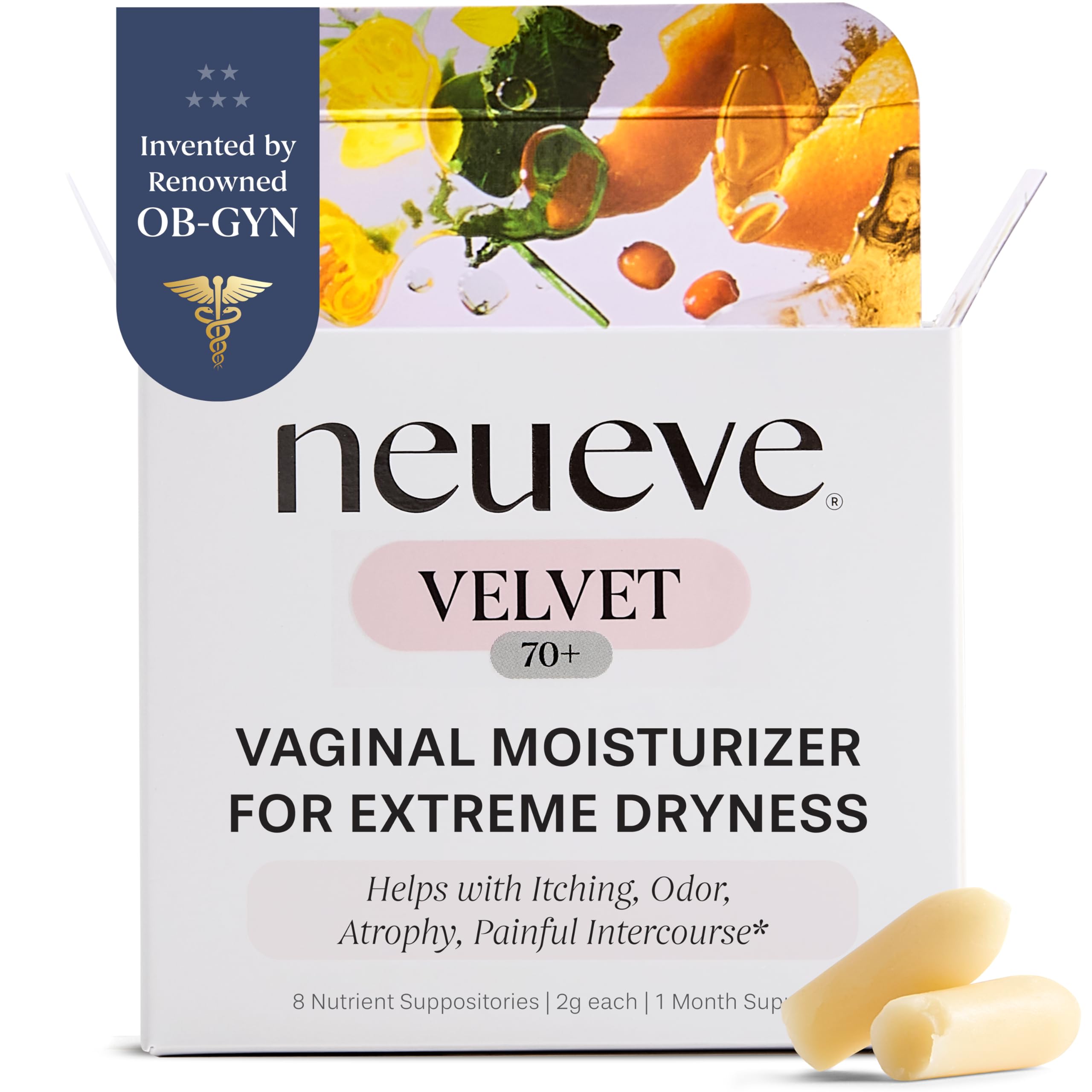 NeuEve Velvet empaque frontal mostrando unidades y claridad de uso