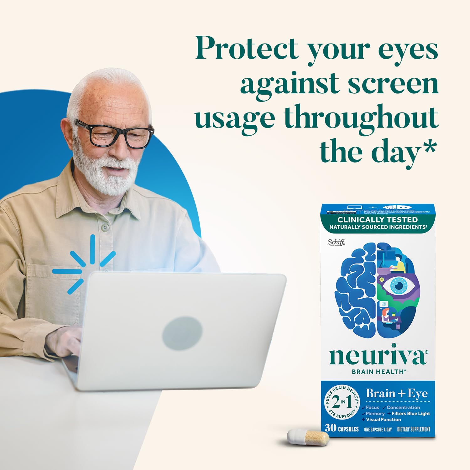 NEURIVA persona leyendo con gafas, enfatizando apoyo a la salud visual