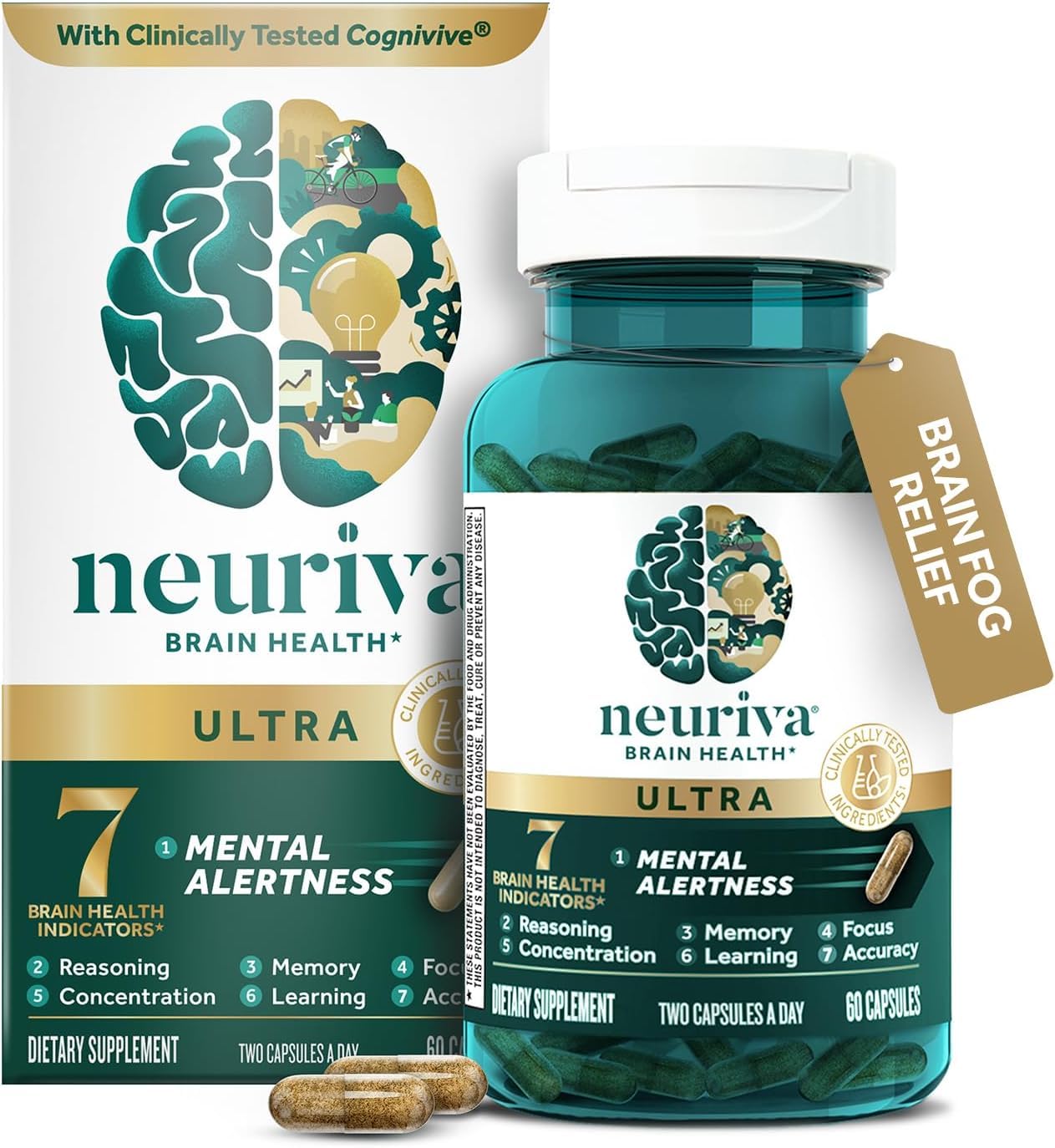 NEURIVA etiqueta detallando ingredientes clínicos y ventaja sin cafeína