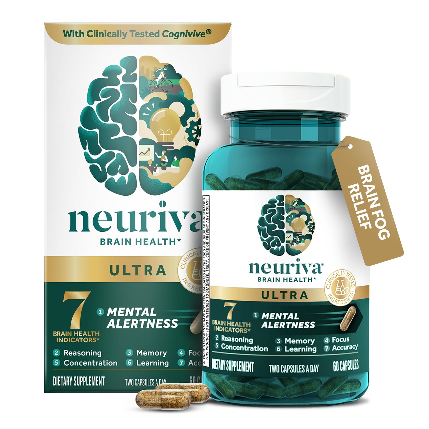 NEURIVA envase frontal mostrando fórmula para memoria y foco