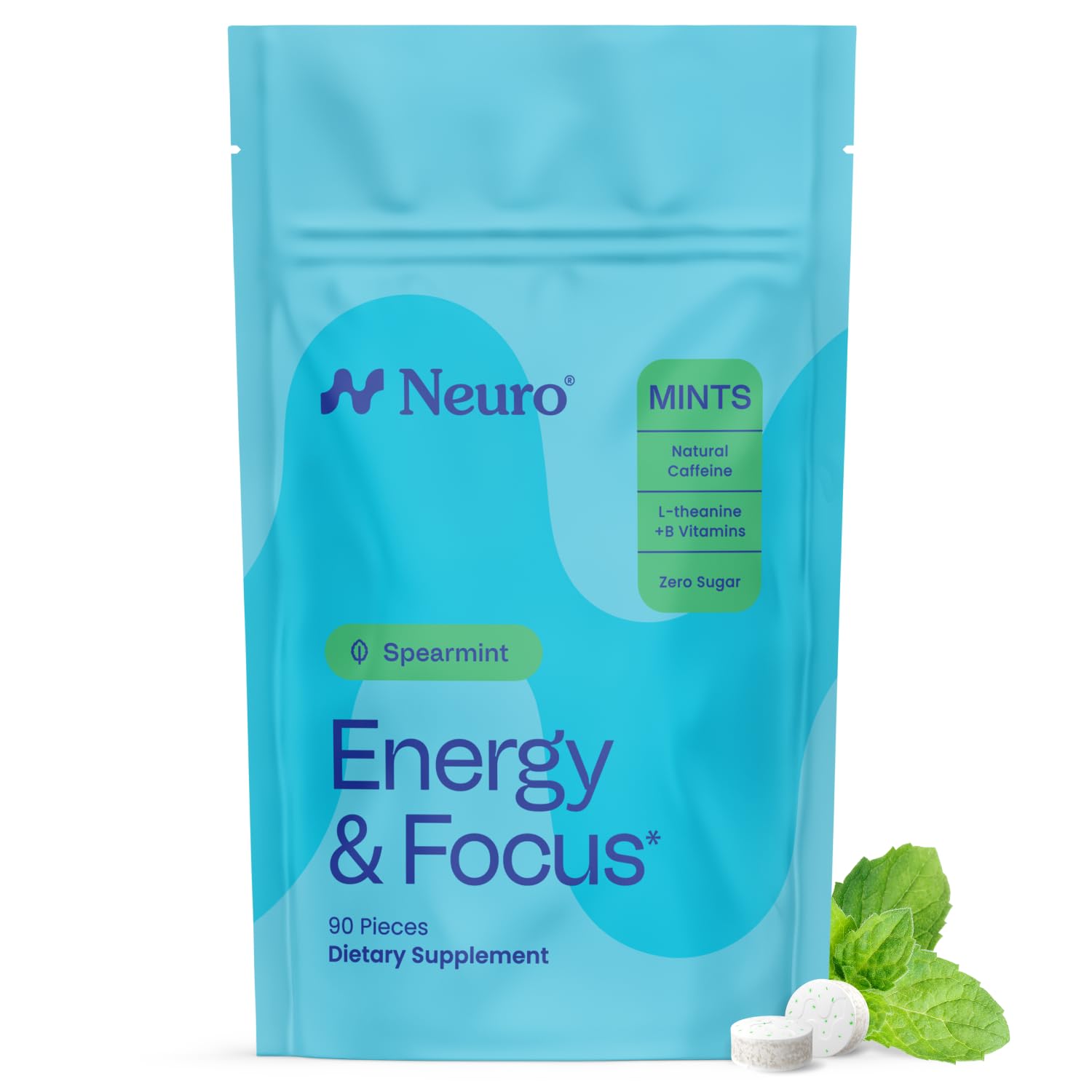 Neuro envase frontal mostrando 90 mentas, beneficio portabilidad