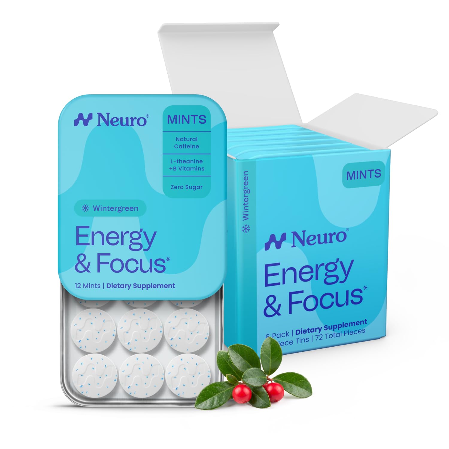 Neuro pastillas frente y envase mostrando diseño práctico y beneficio portátil