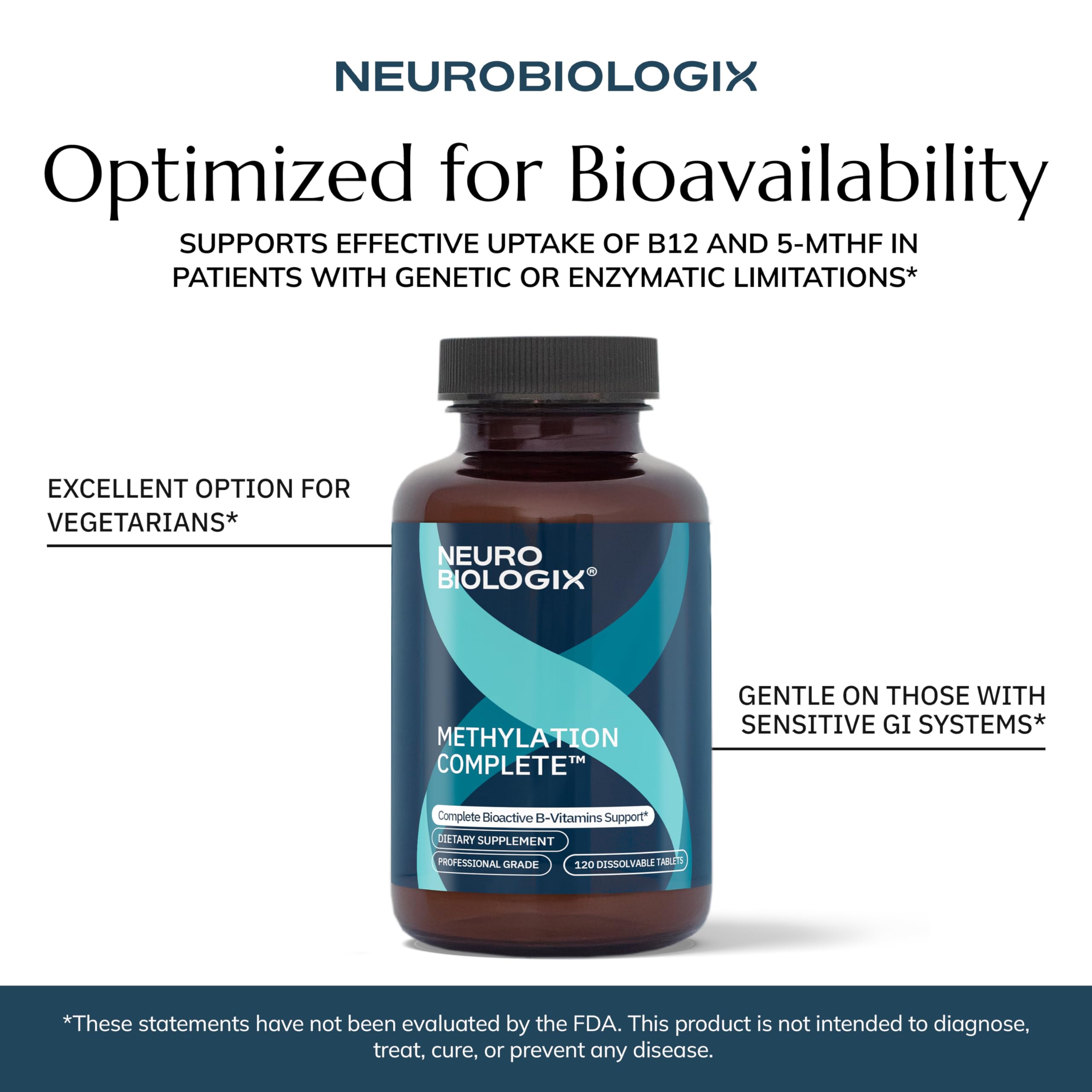 Neurobiologix envase abierto con tabletas dispersas, conveniencia diaria