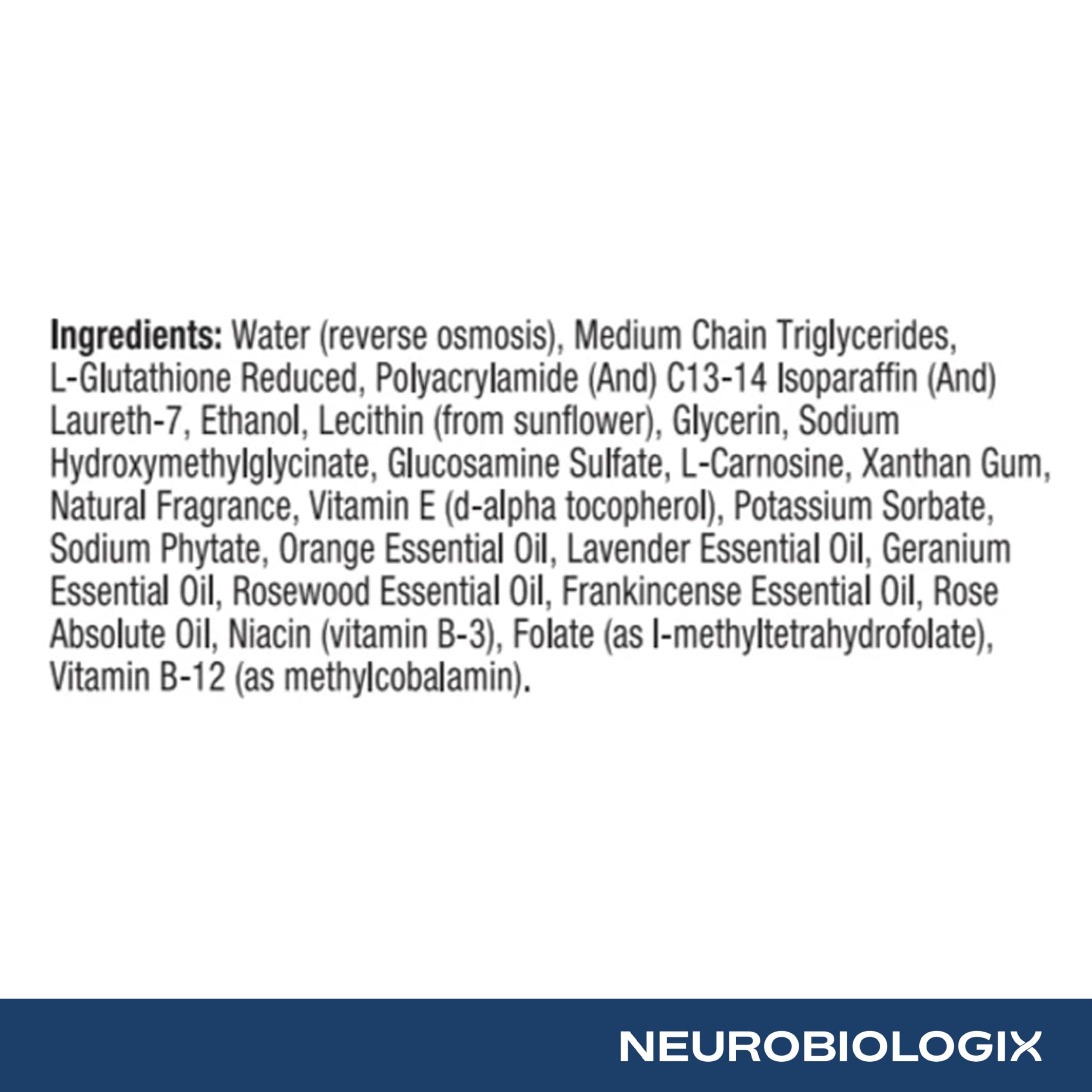Neurobiologix etiqueta con lista de ingredientes clave y beneficios