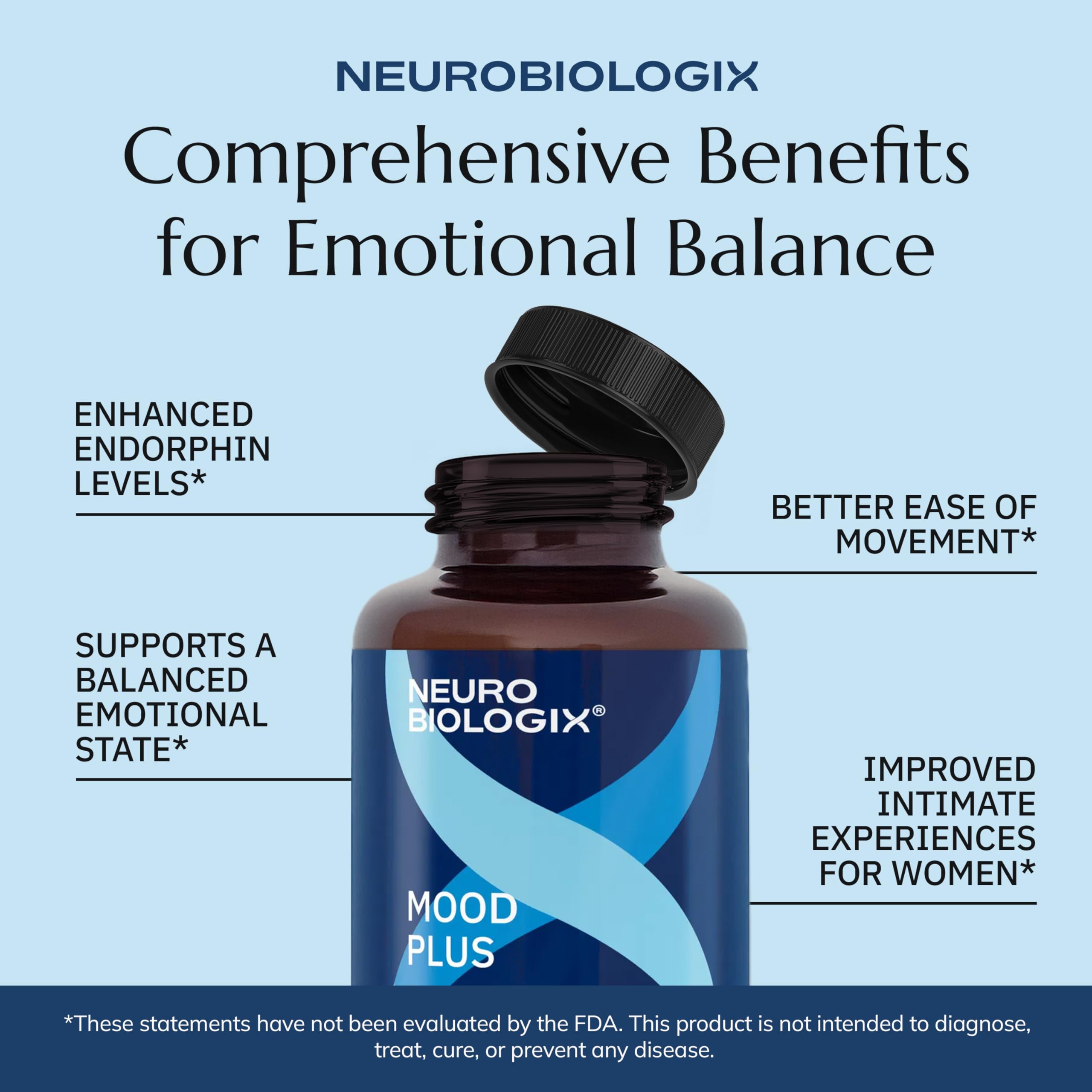 Neurobiologix Mood Plus etiqueta cGMP y sellos de calidad en primer plano