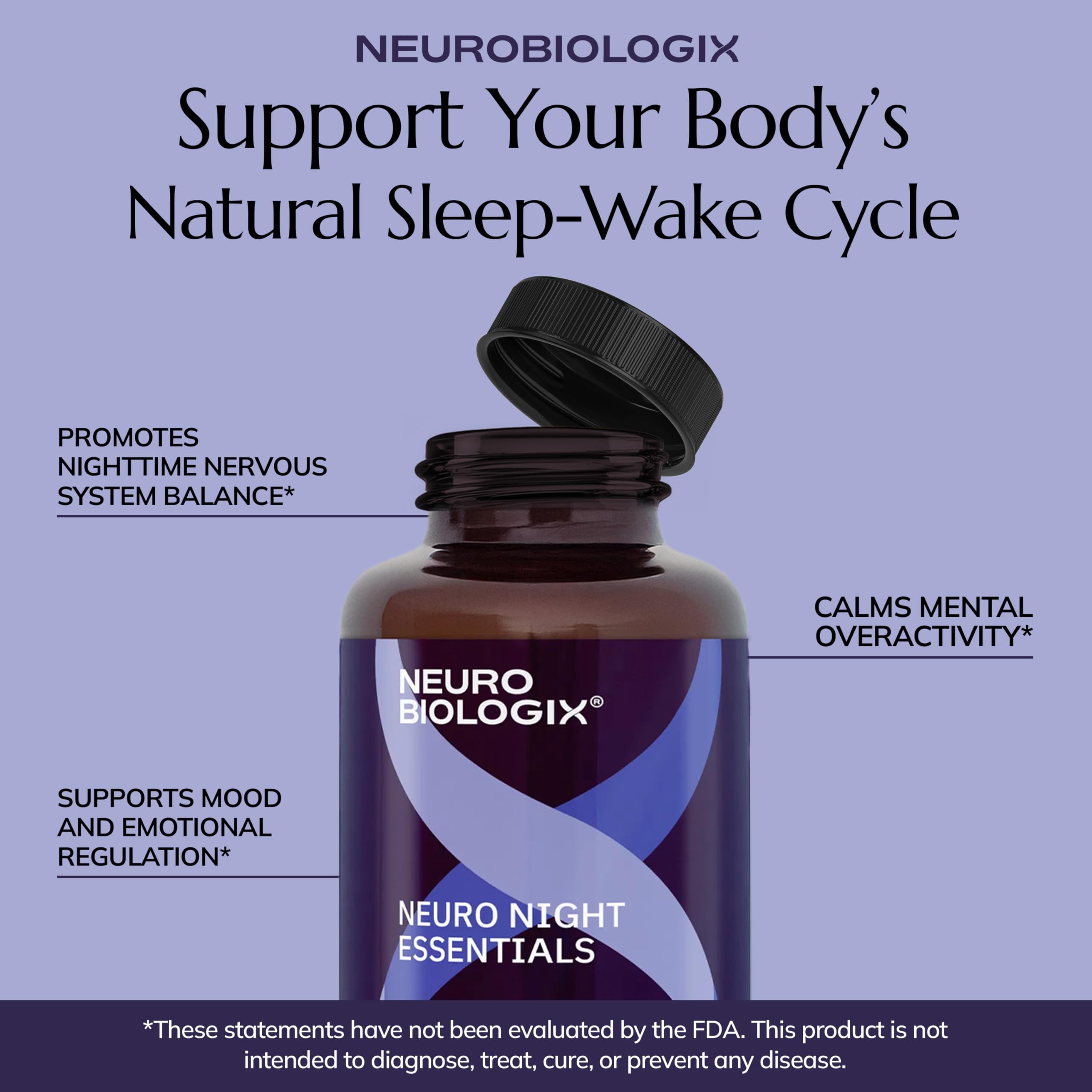 Neurobiologix cápsula en mano ilustrando dosis práctica por la noche