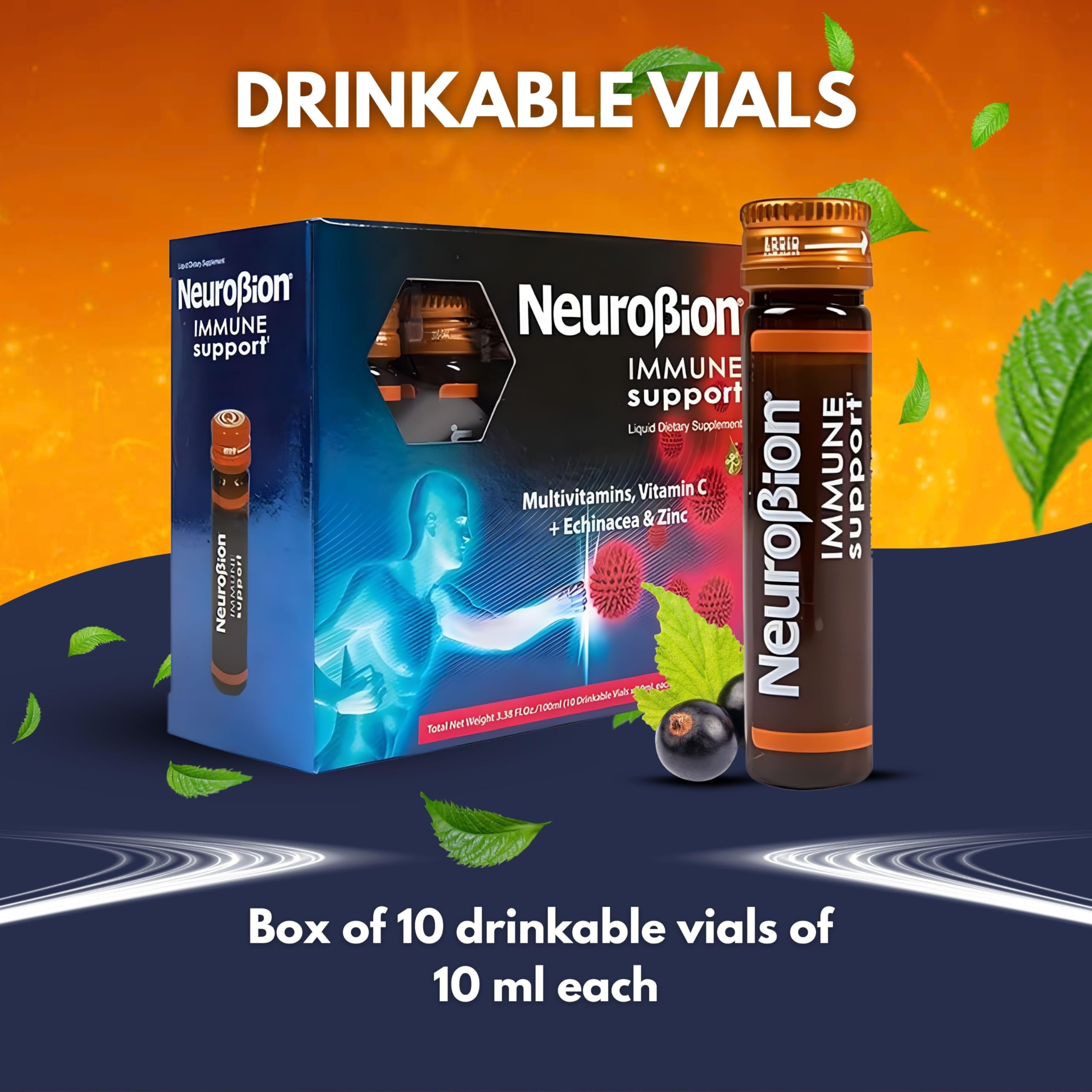 Neurobion etiqueta con ingredientes y dosis visibles, información clara