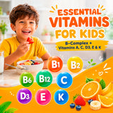 Neurobion Kids botella 236ml junto a una mano para comparar tamaño práctico