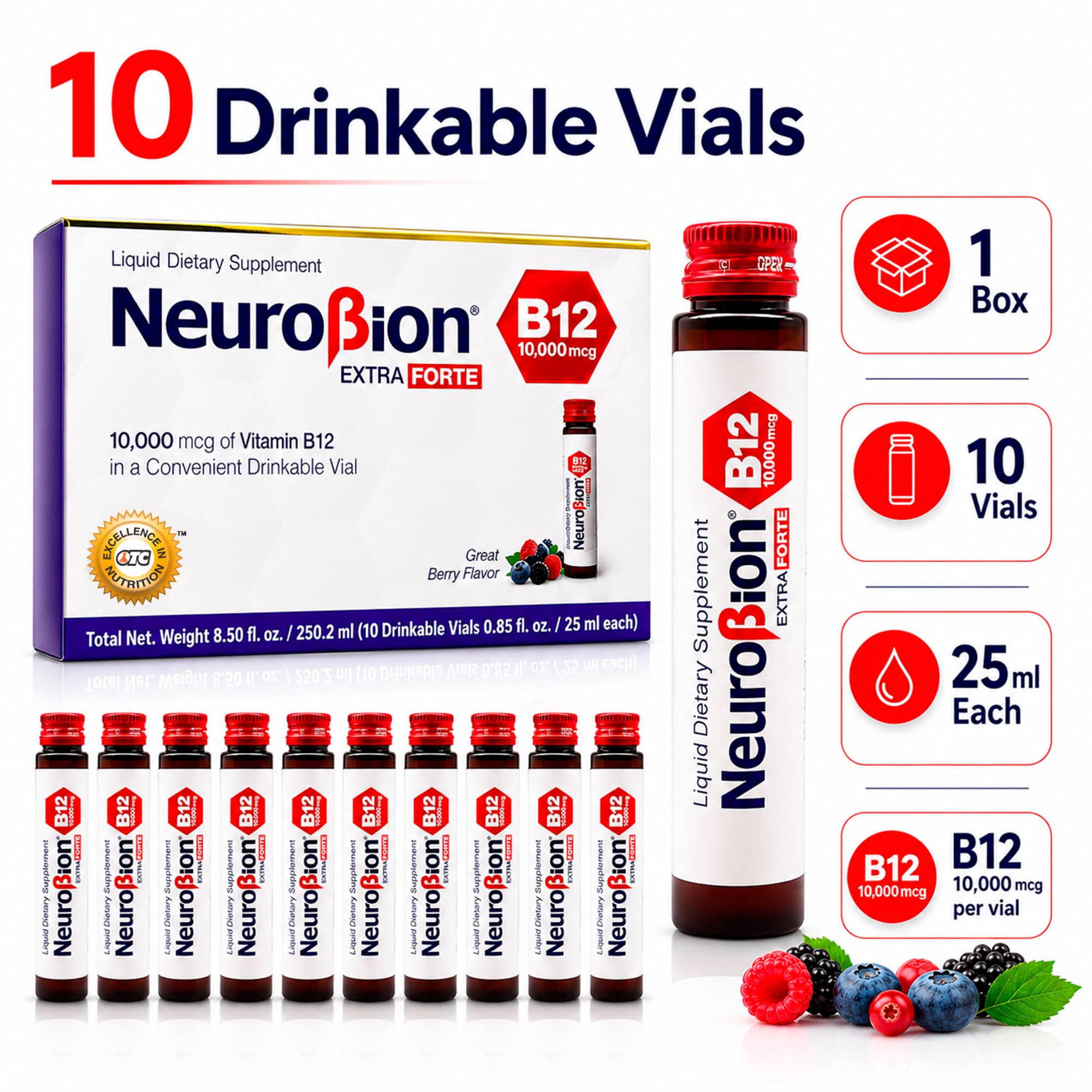 Neurobion vial abierto listo para beber y rápida absorción