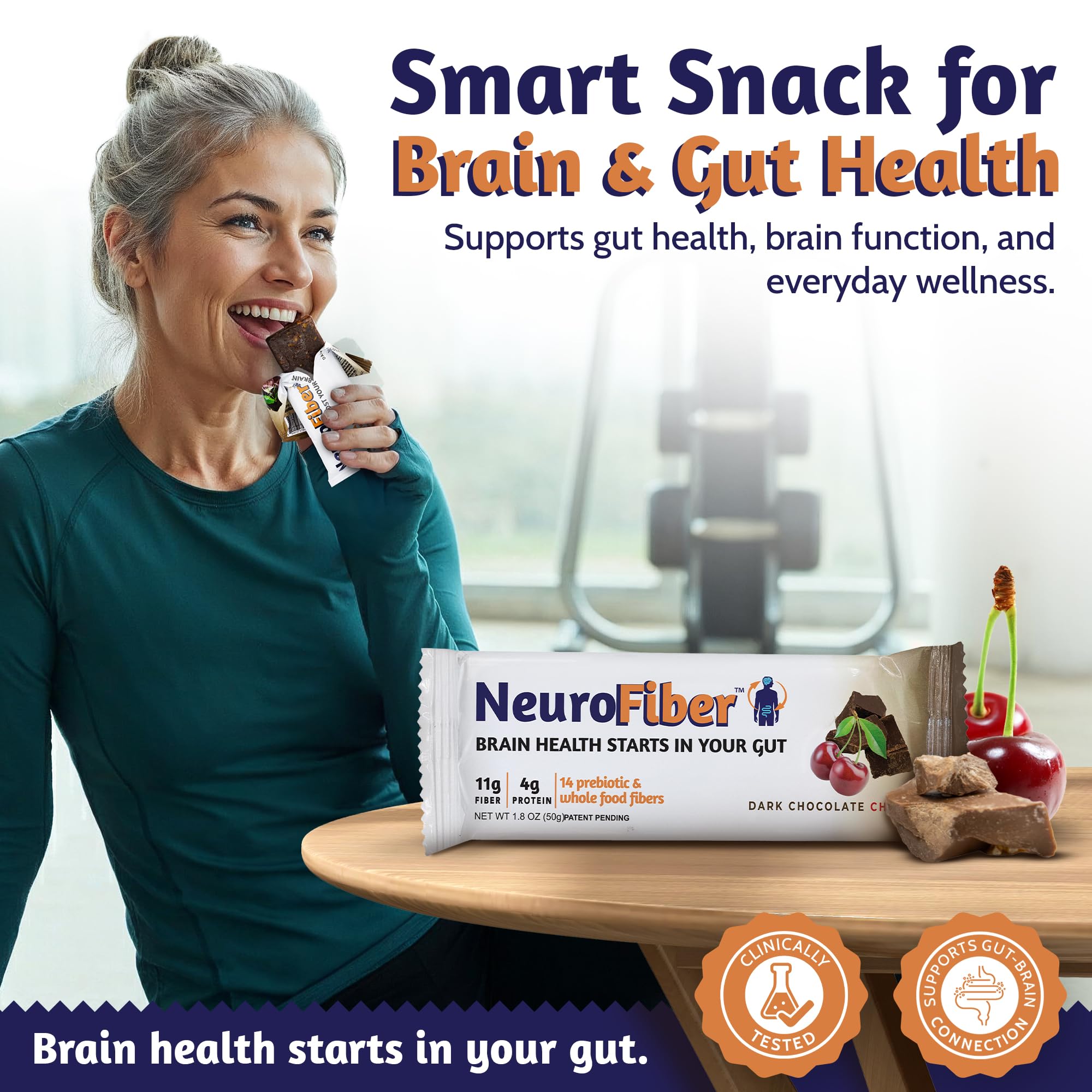 NeuroFiber barra junto a cerezas y chocolate negro que realzan sabor