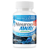 NeuropAWAY frasco frontal mostrando diseño y cantidad de cápsulas, apoyo visible