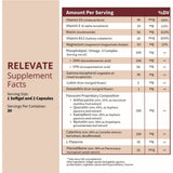 NeuroReserve RELEVATE etiqueta nutricional mostrando dosis y transparencia