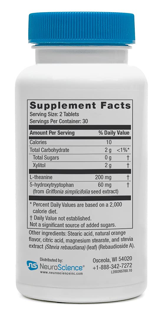 NeuroScience SeroTrex etiqueta con ingredientes resaltando L-theanine y 5-HTP