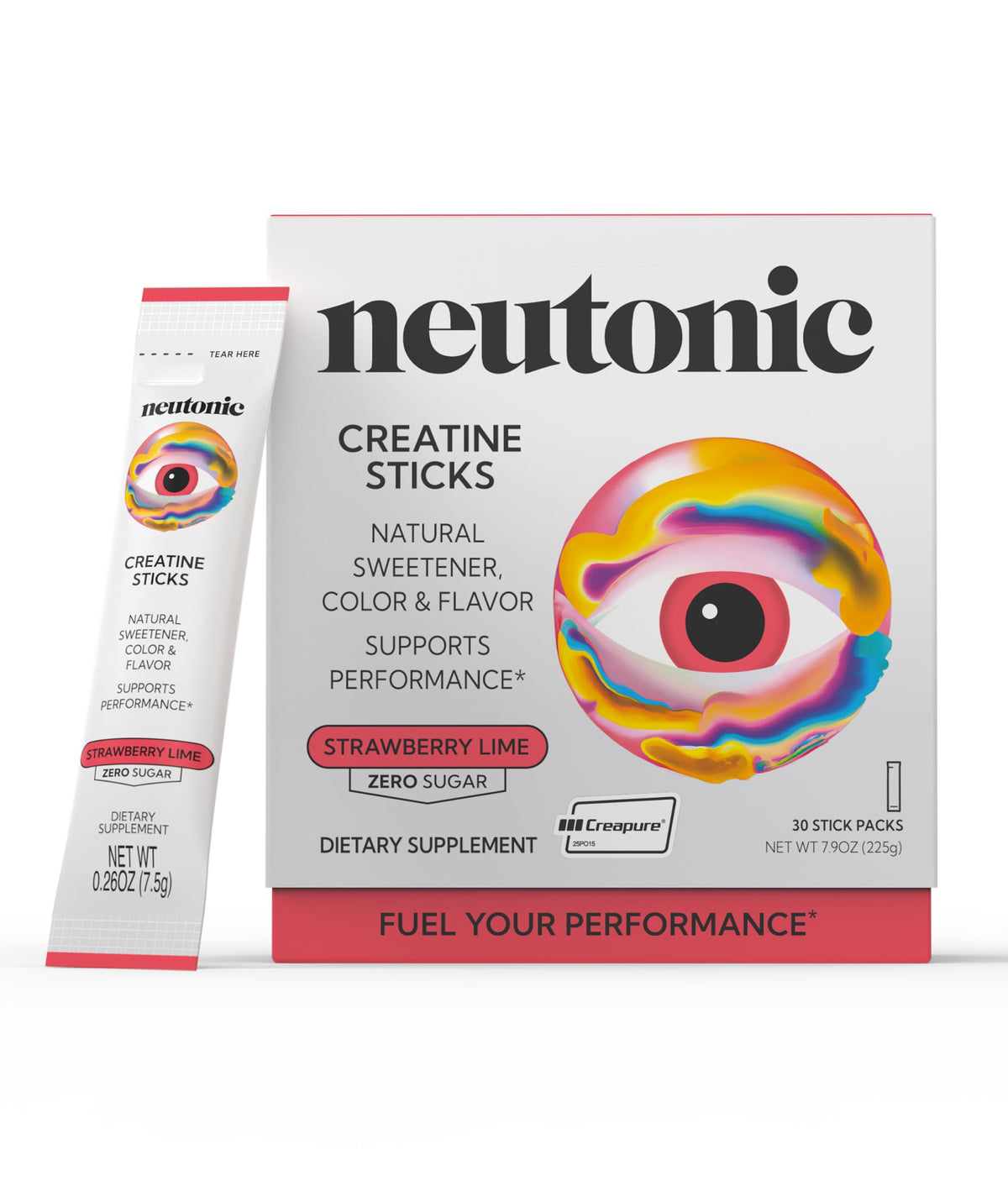 Neutonic empaque frontal de sticks con diseño fresa-lima y conveniencia para llevar