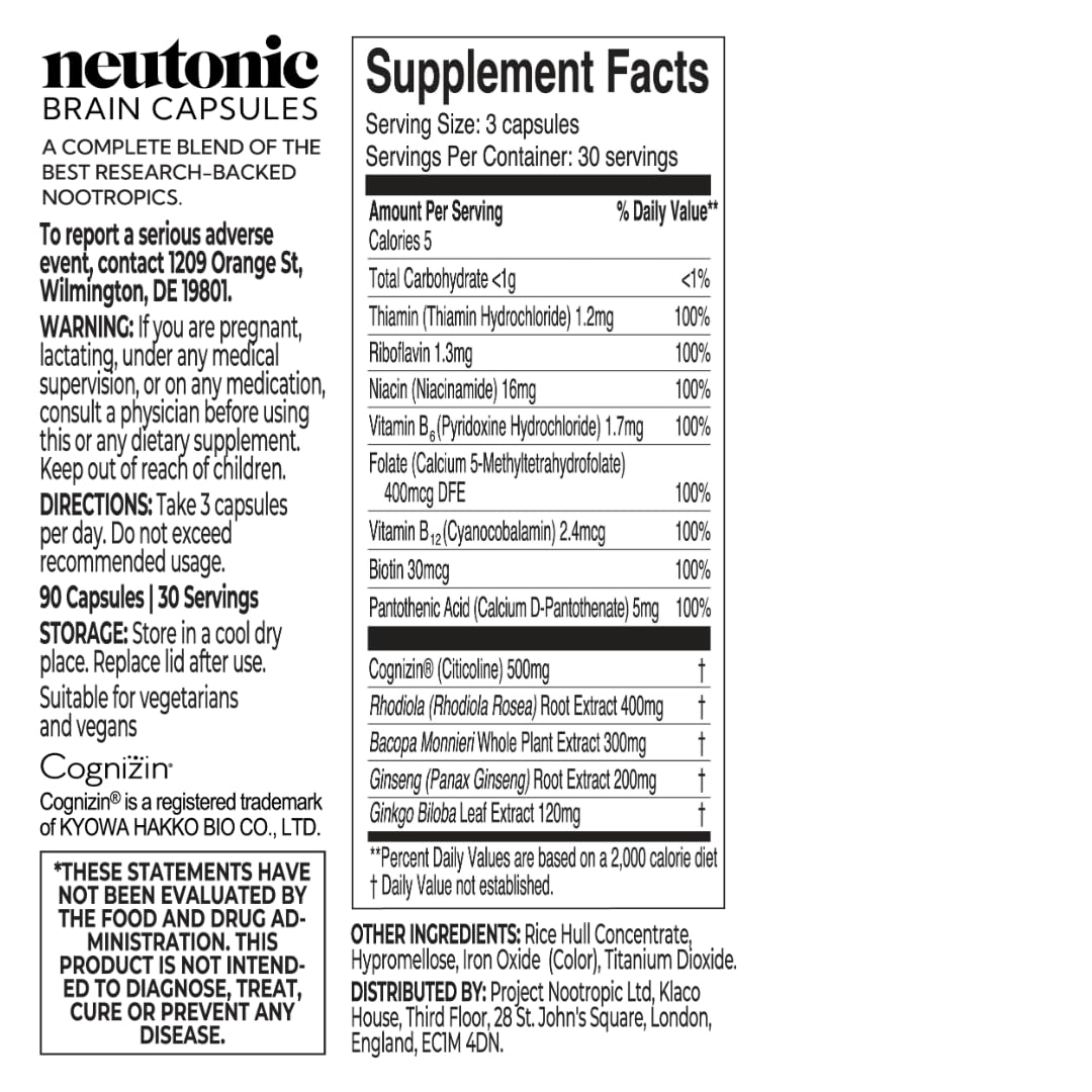 Neutonic etiqueta con lista de ingredientes clave y beneficios claros