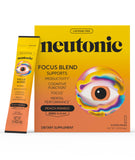 Neutonic envase frontal mostrando 16 sticks y sabor durazno mango, conveniencia portable