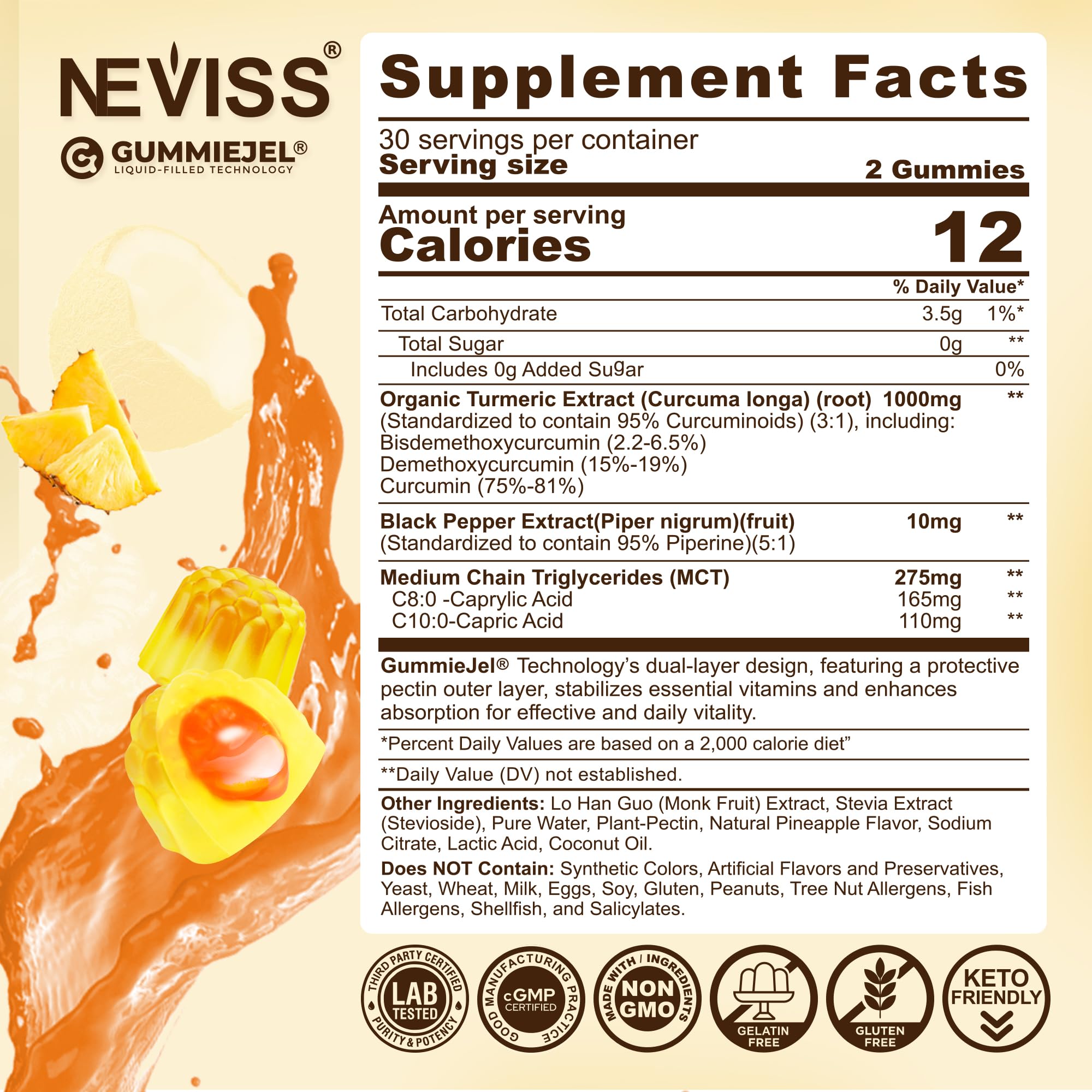 NEVISS primer plano del núcleo líquido que protege curcuminoides