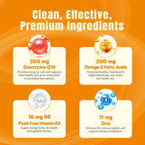 NEVISS etiqueta con lista de ingredientes: Omega-3, B3 y Zinc para soporte celular