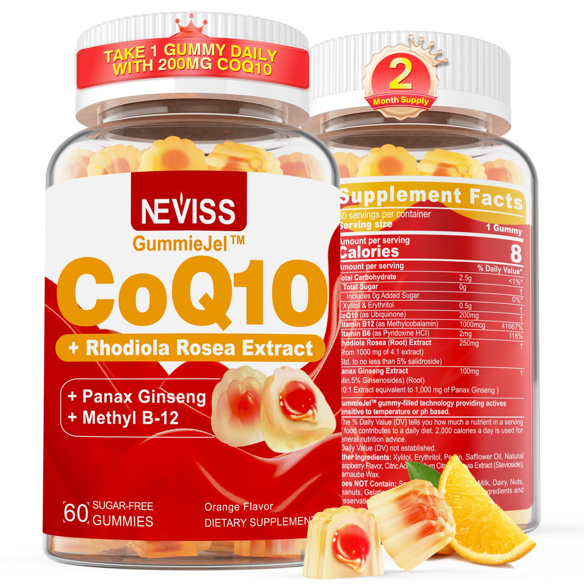 NEVISS frasco frontal mostrando etiqueta y cantidad para 60 días