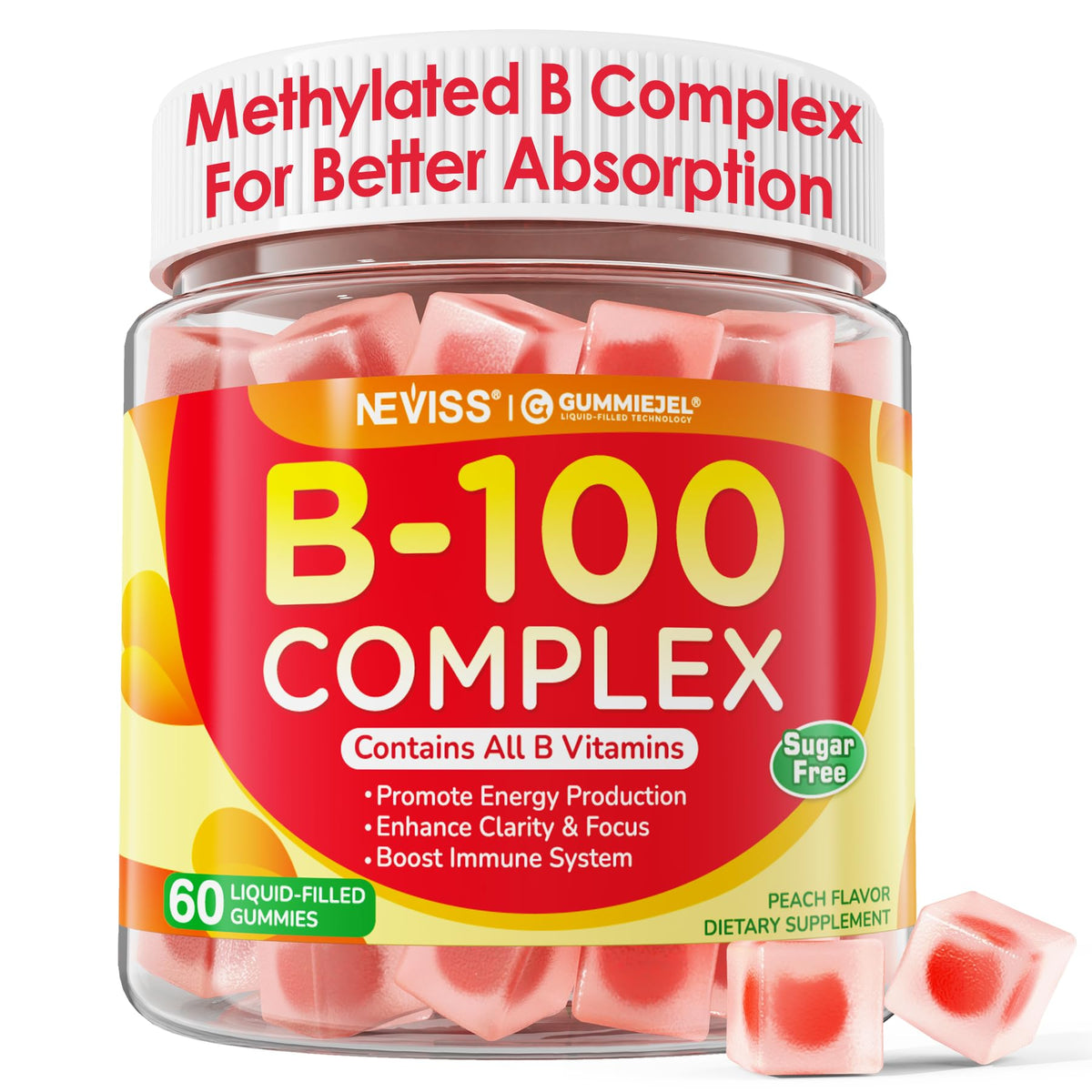 NEVISS envase frontal mostrando 60 gomitas y beneficios