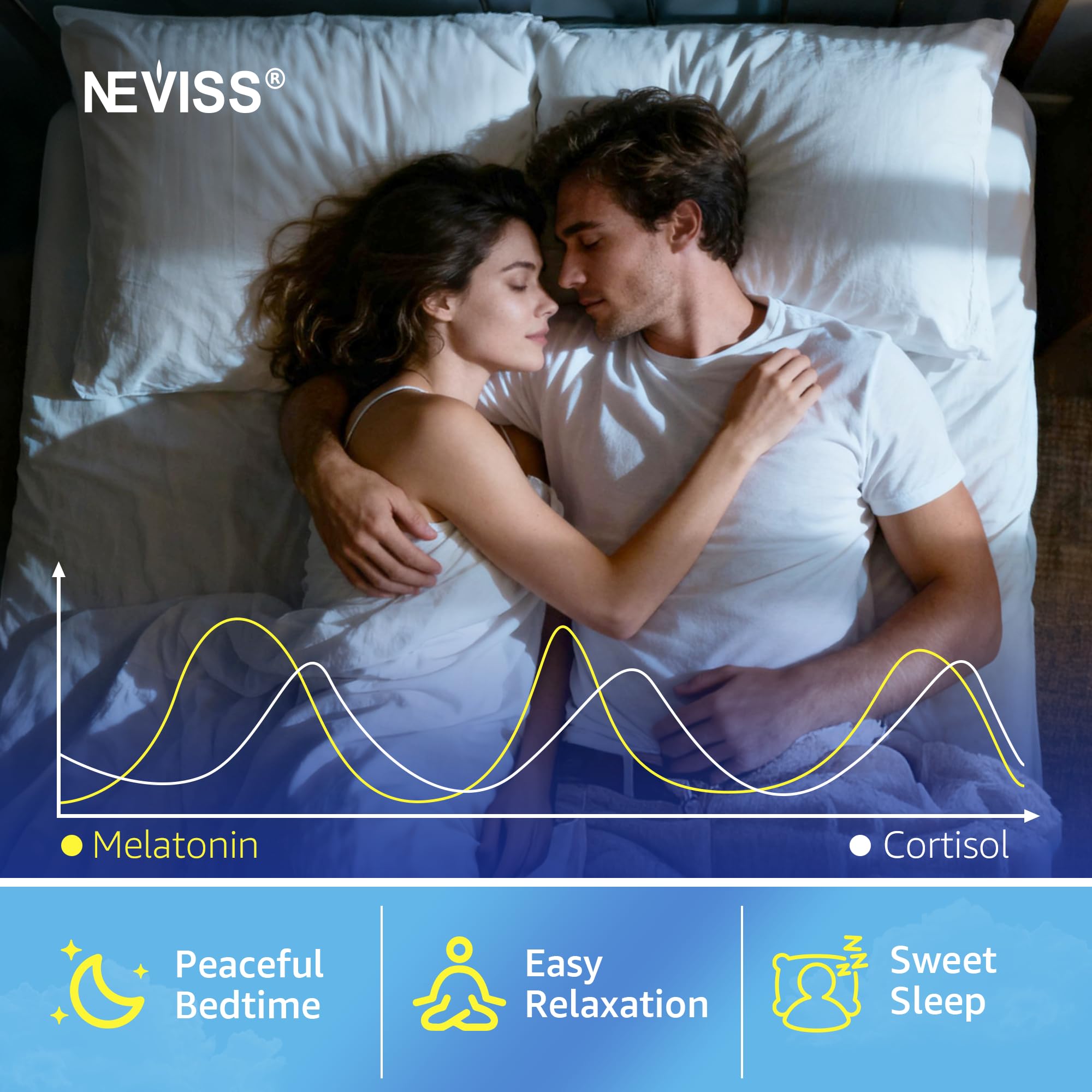 NEVISS gominolas junto a una almohada simbolizando uso nocturno y relajación