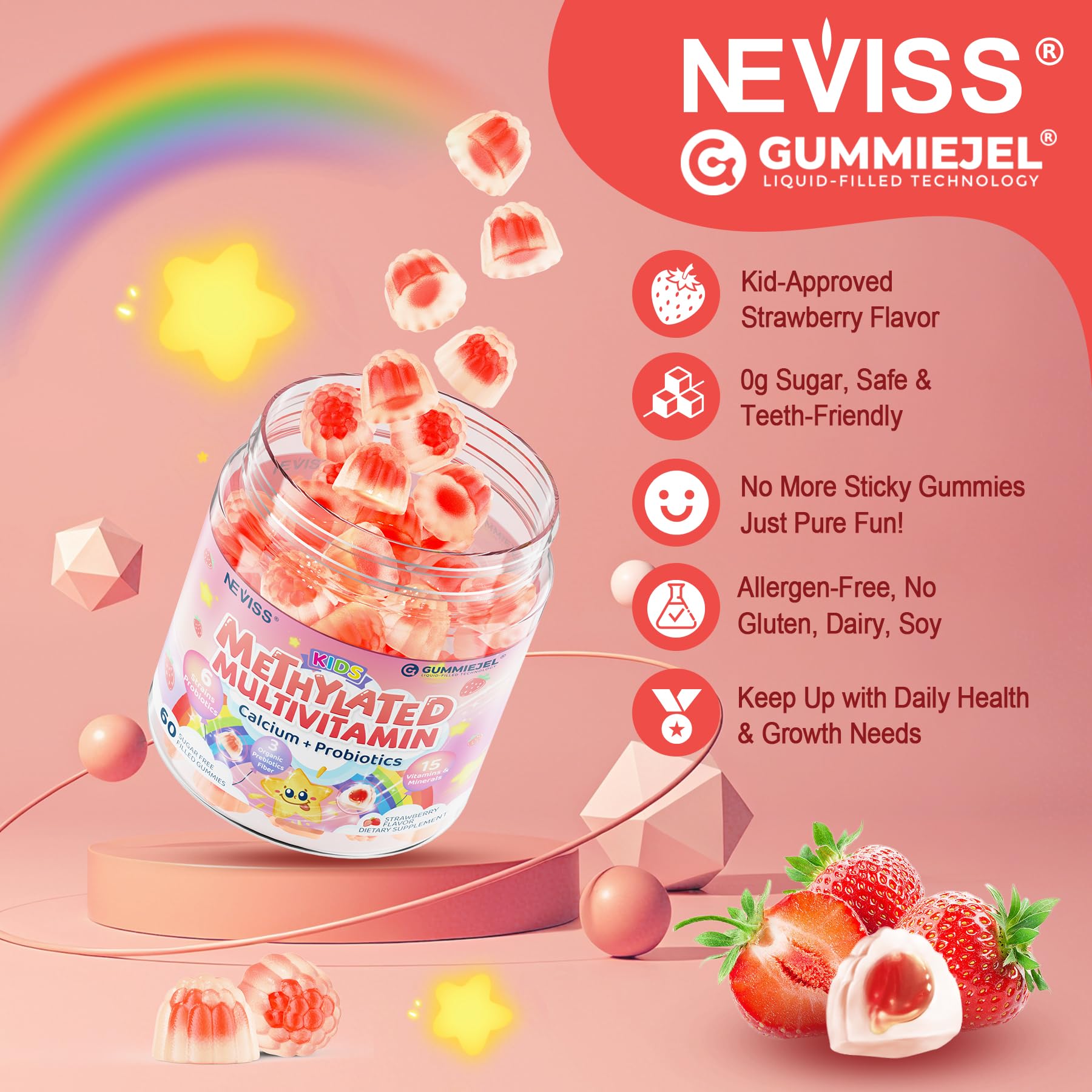 NEVISS apilado de gomitas mostrando color y atractivo para niños