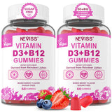 NEVISS envase frontal de gomitas D3 B12 mostrando diseño y tamaño