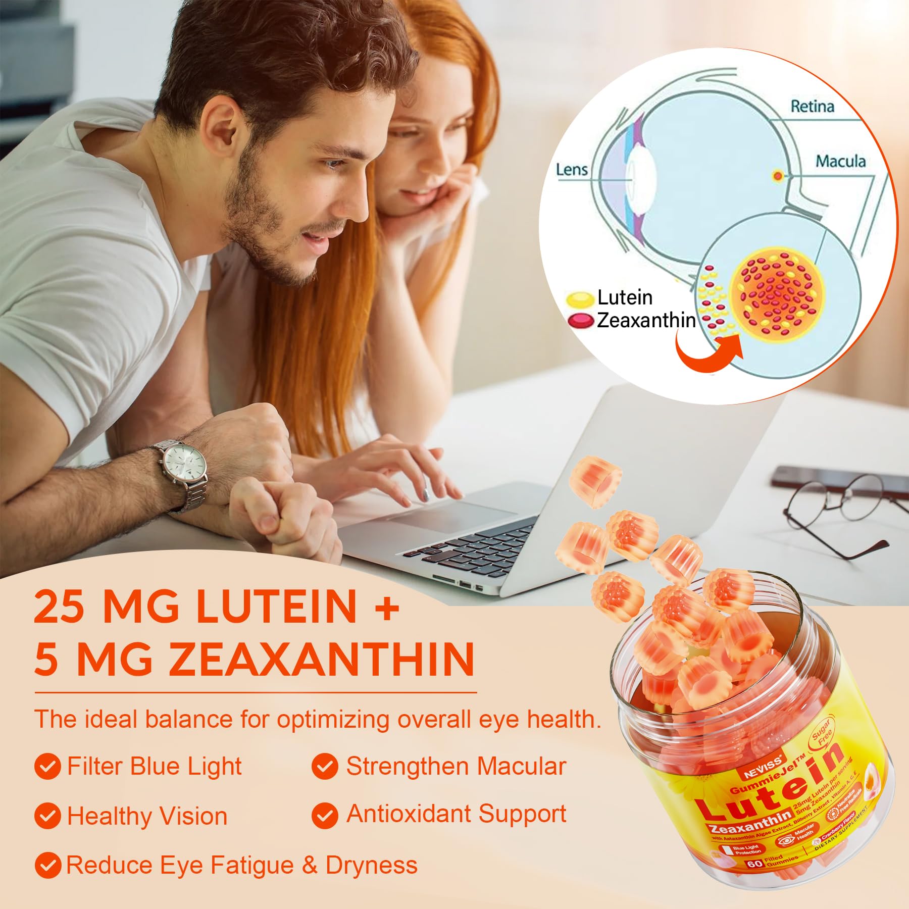 NEVISS ingredientes clave luteína y zeaxantina para protección ocular