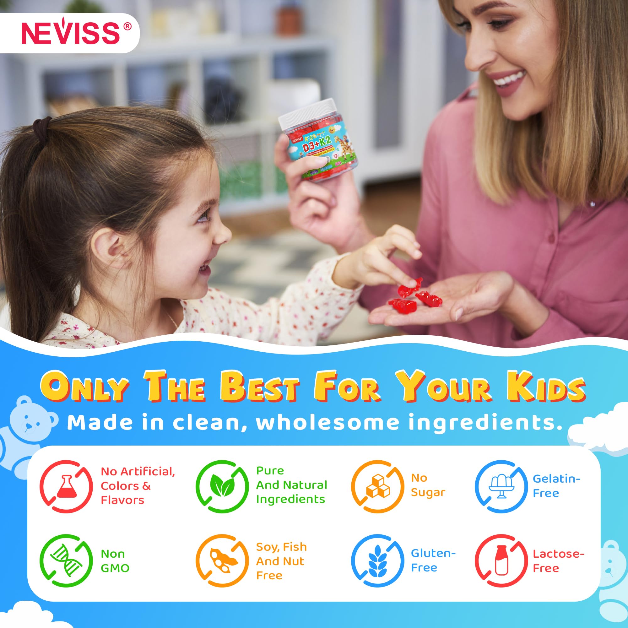 NEVISS pack de dos envases en mesa infantil, mayor duración familiar