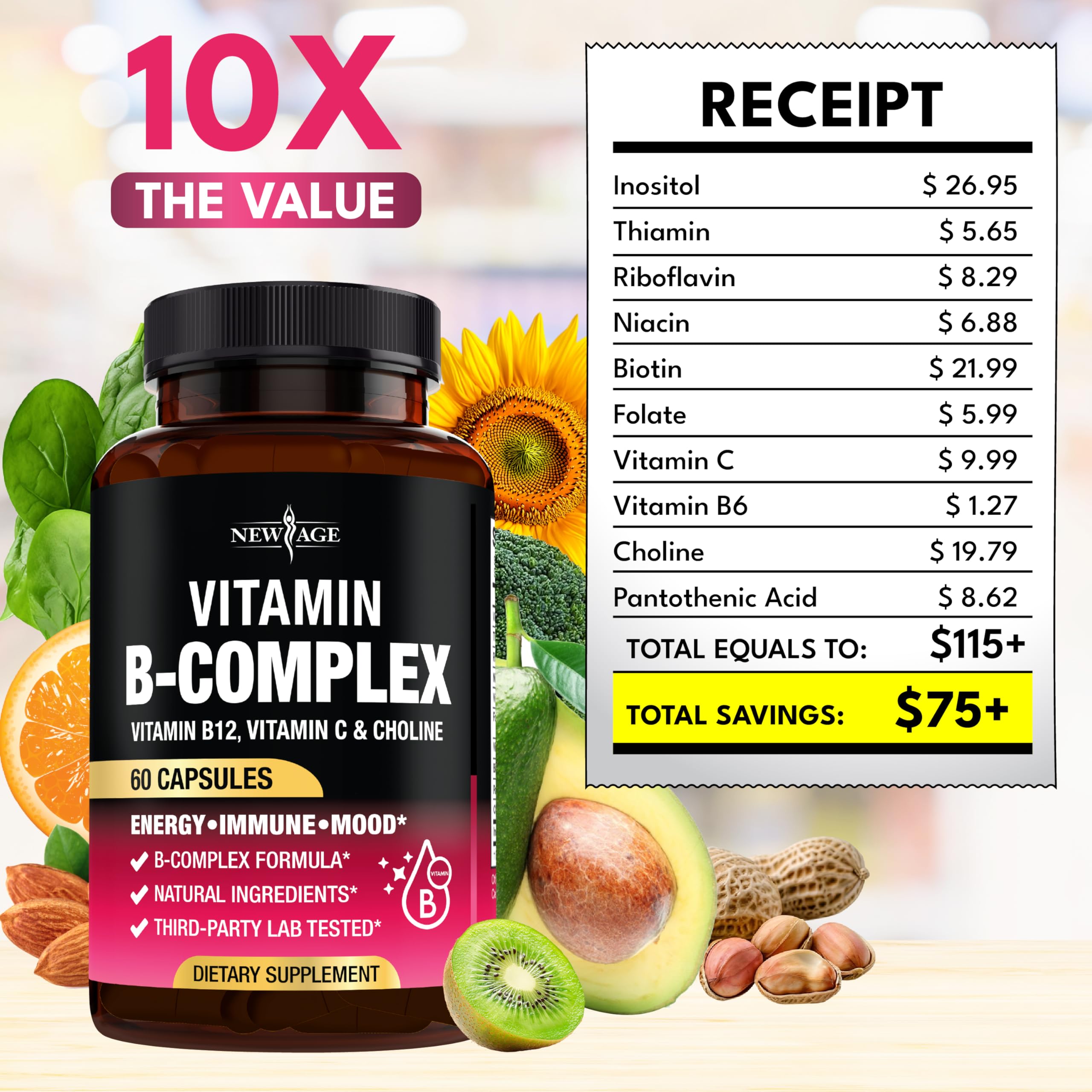 NEW AGE etiqueta de ingredientes con lista de vitaminas visible
