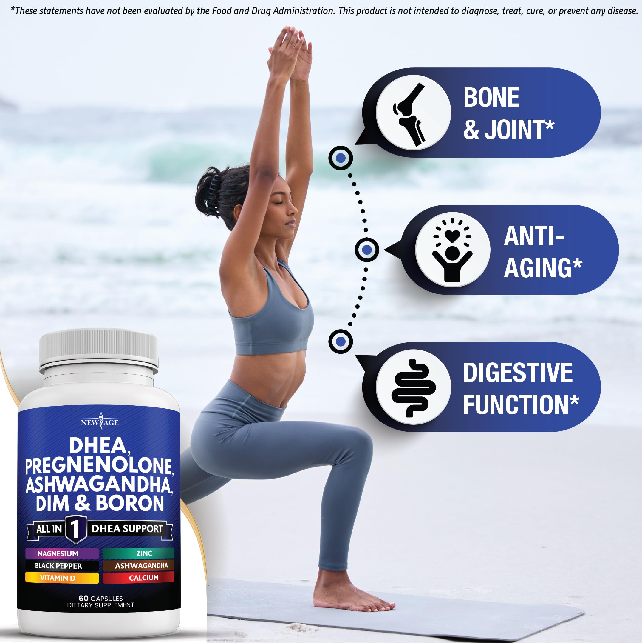 NEW AGE producto en ambiente de bienestar sugiriendo energía y equilibrio