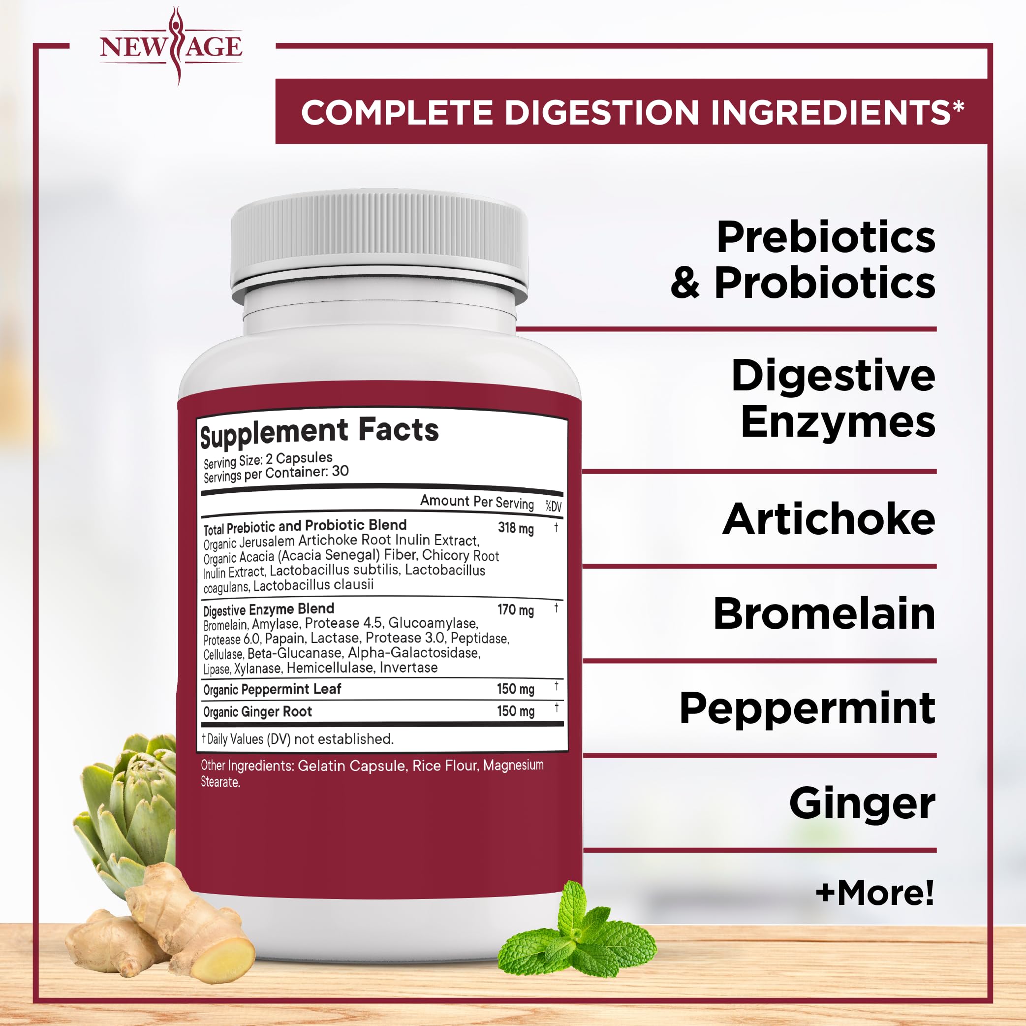 NEW AGE etiqueta con ingredientes y certificaciones visibles
