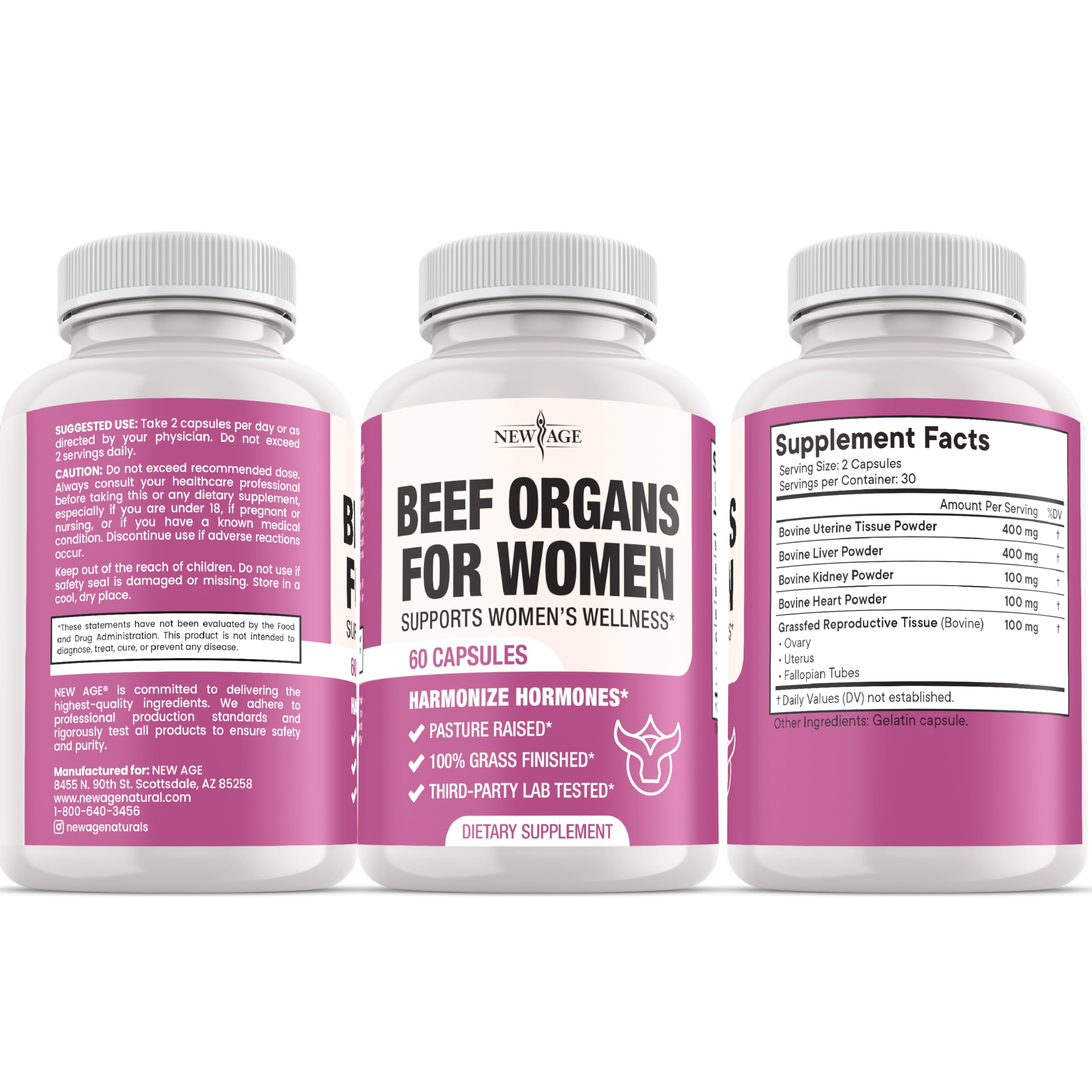 NEW AGE etiqueta con información nutricional y origen grass-fed