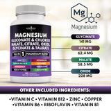 NEW AGE etiqueta nutricional legible que destaca las nueve formas de magnesio, beneficio de transparencia