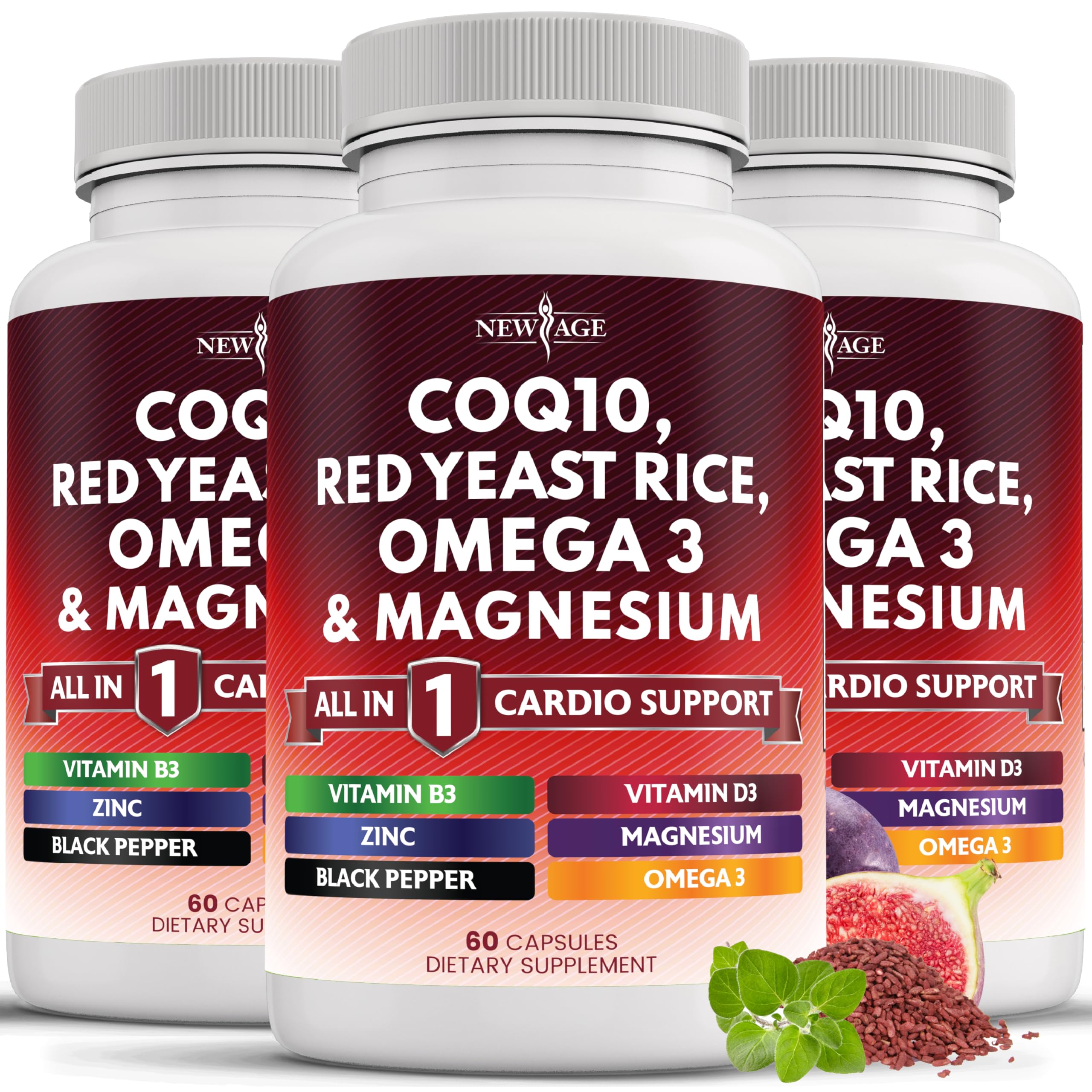 NEW AGE envase frontal mostrando CoQ10 y mezcla multinutrientes para ahorro