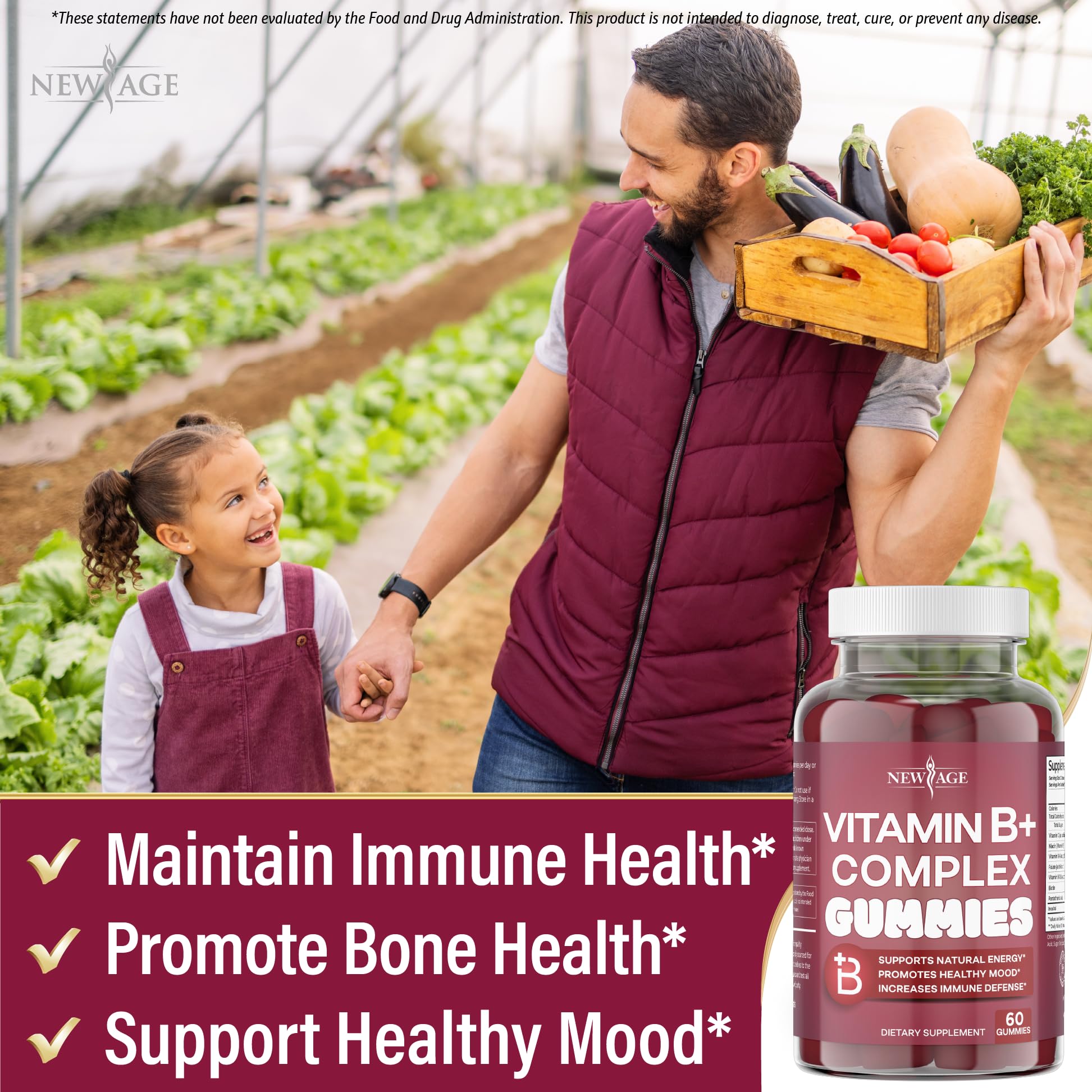 Etiqueta nutricional de NEW AGE Vitamin B Complex con listado de vitaminas