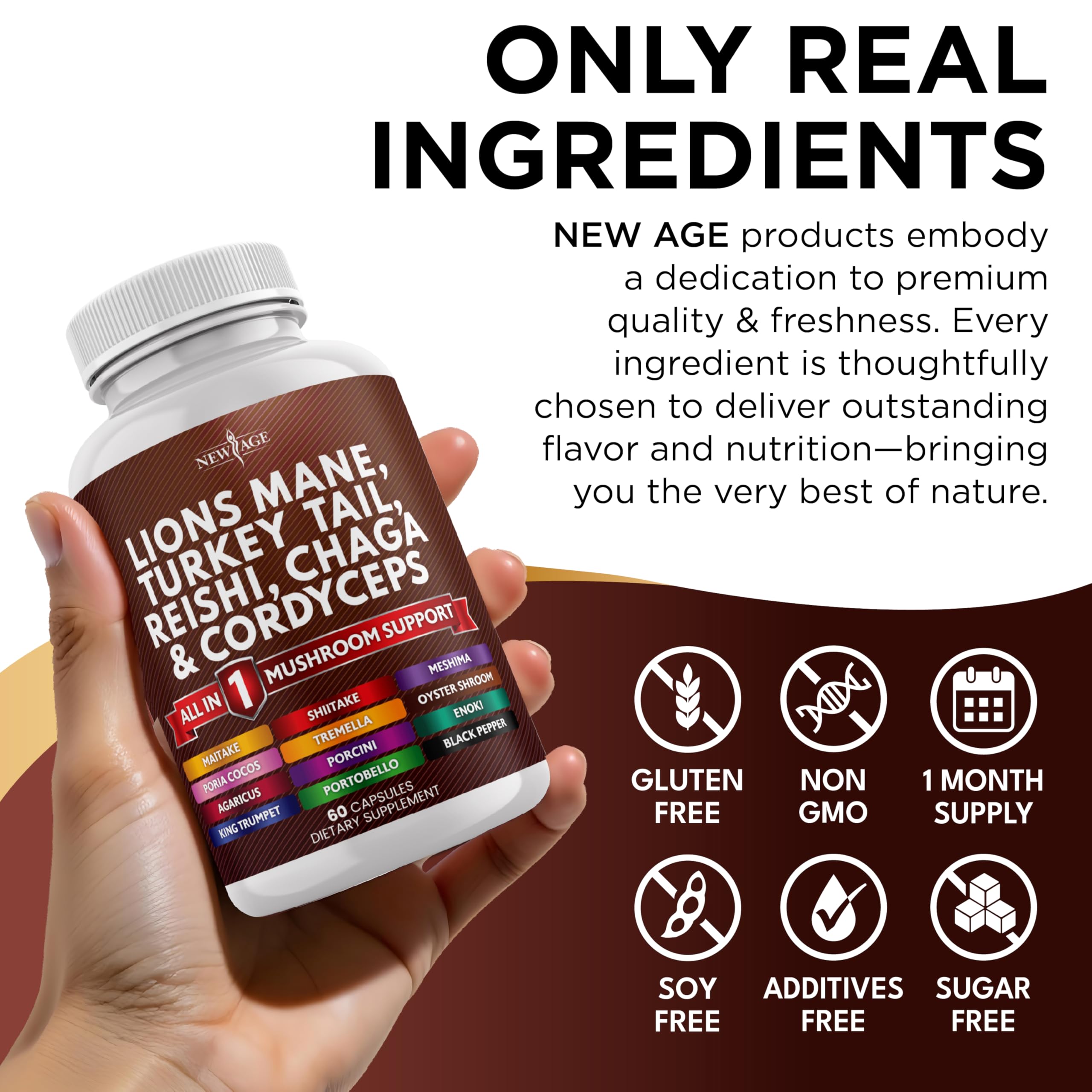 NEW AGE ingredientes destacados agrupados para mostrar variedad de hongos
