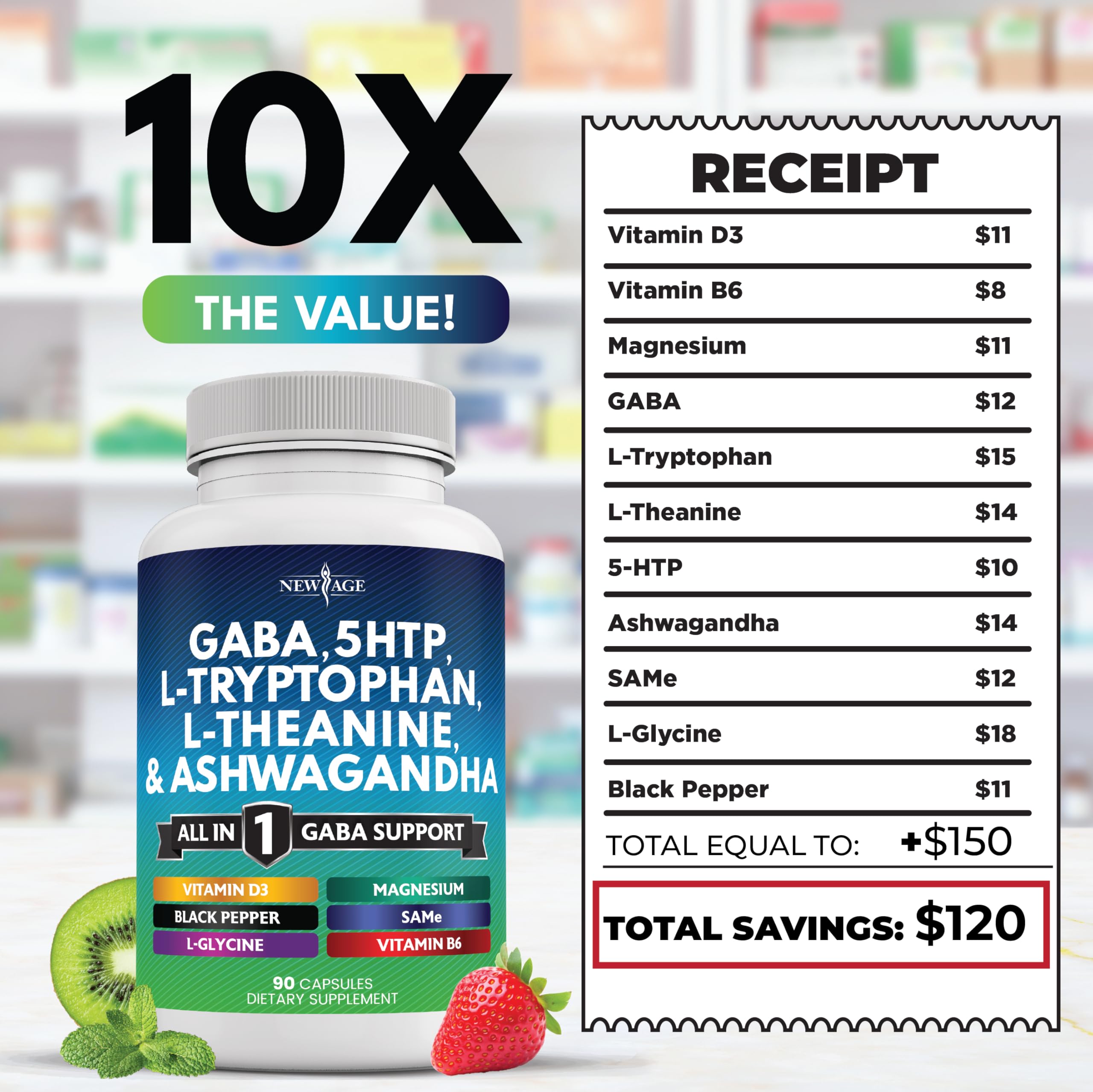 NEW AGE etiqueta con lista de ingredientes y dosis por porción clara