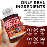 NEW AGE producto en cocina junto a frutas y utensilios, estilo de vida
