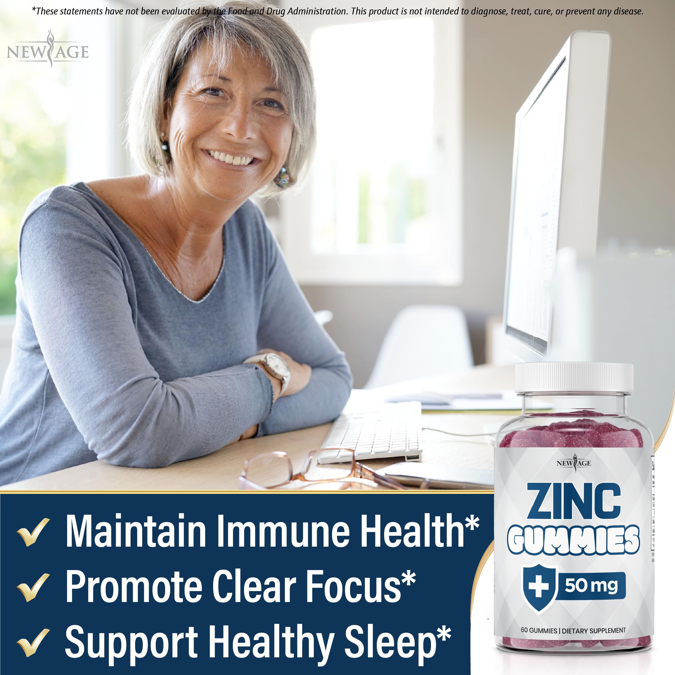 NEW AGE etiqueta nutricional legible con información de 50 mg de zinc
