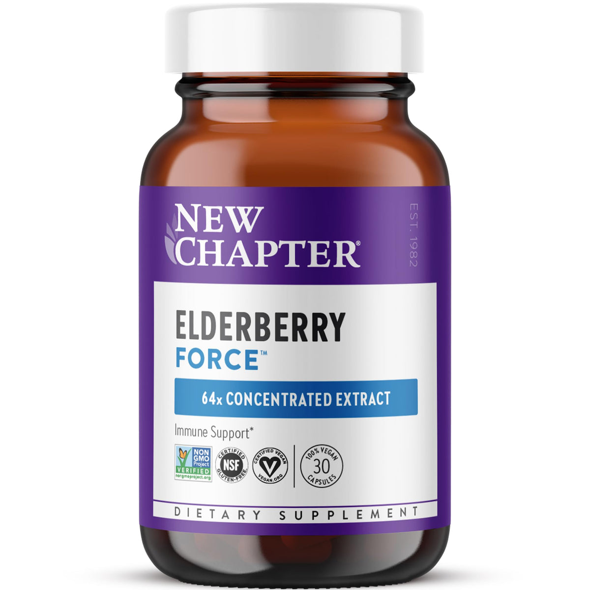 New Chapter envase frontal mostrando cápsulas veganas y beneficio sin azúcares