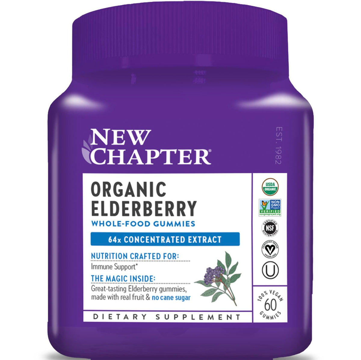 New Chapter envase frontal mostrando gominolas y beneficios orgánicos