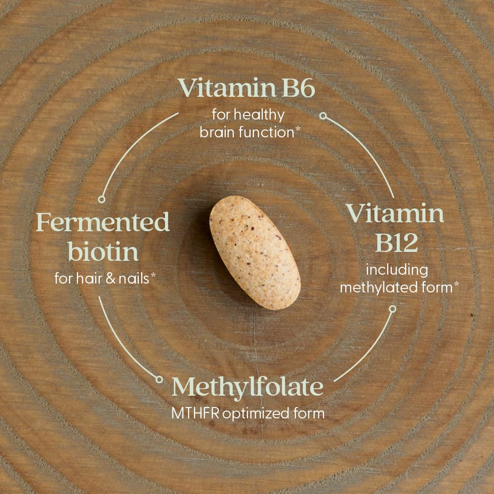 New Chapter etiqueta de ingredientes con vitaminas B y cifras clave