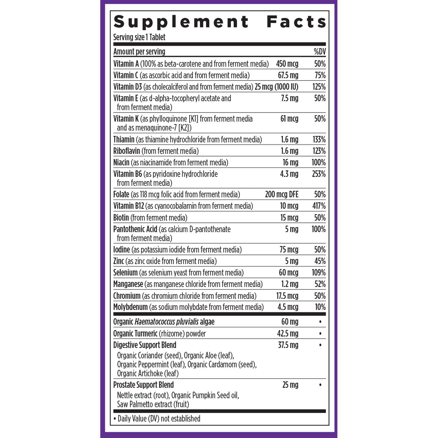 New Chapter etiqueta nutricional en primer plano para ver ingredientes clave