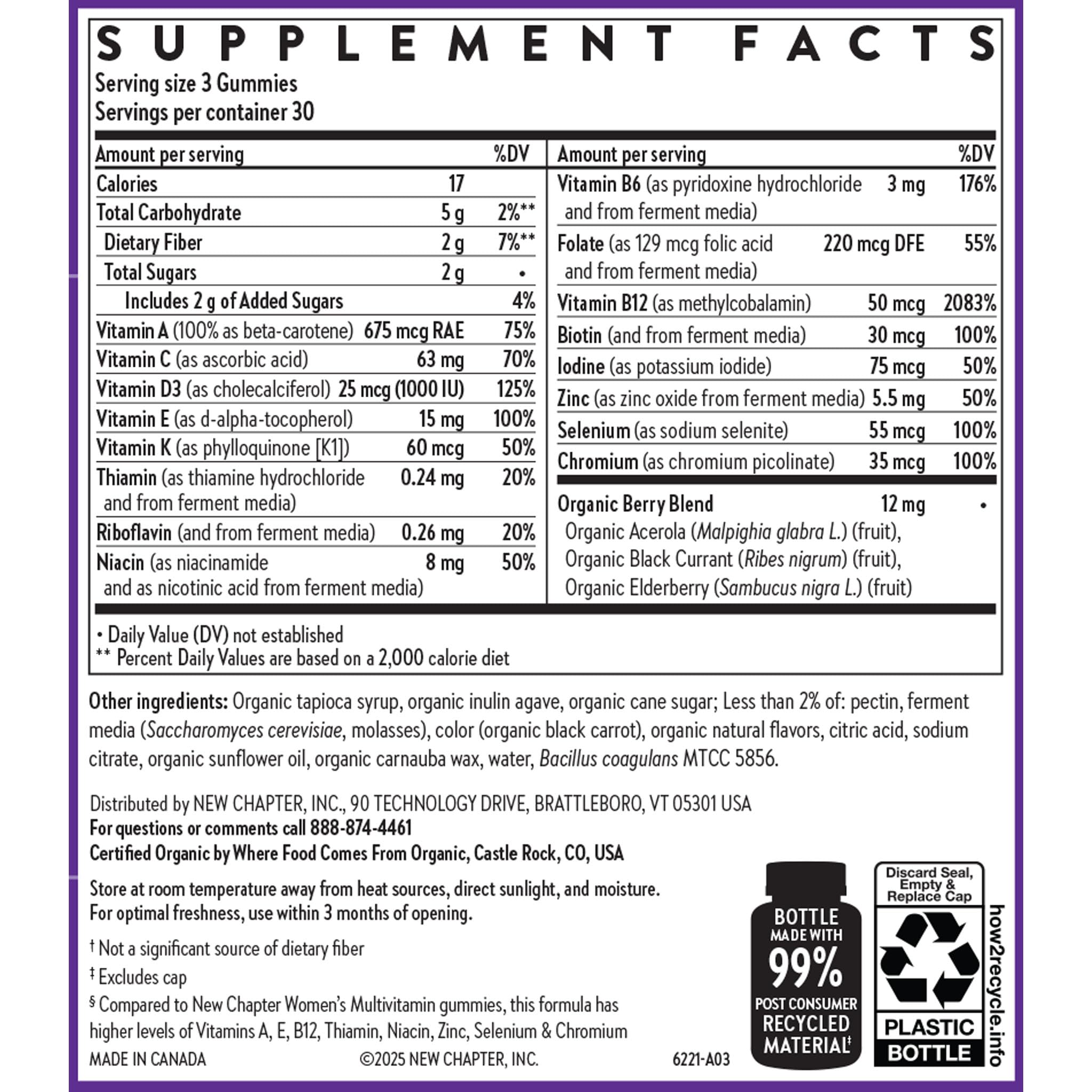 New Chapter etiqueta nutricional legible para ver vitaminas y menos azúcar