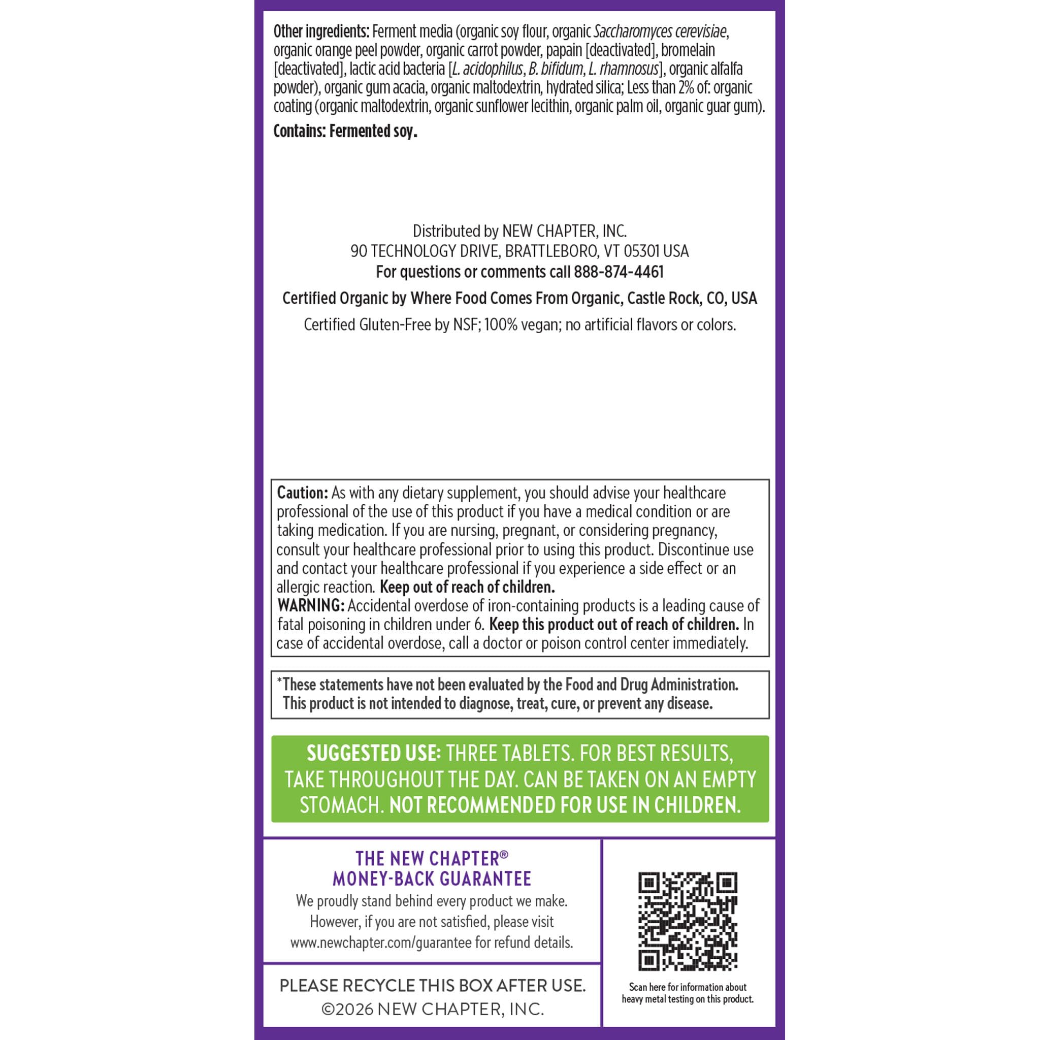 New Chapter etiqueta nutricional enfocada en metilfolato e hierro fermentado