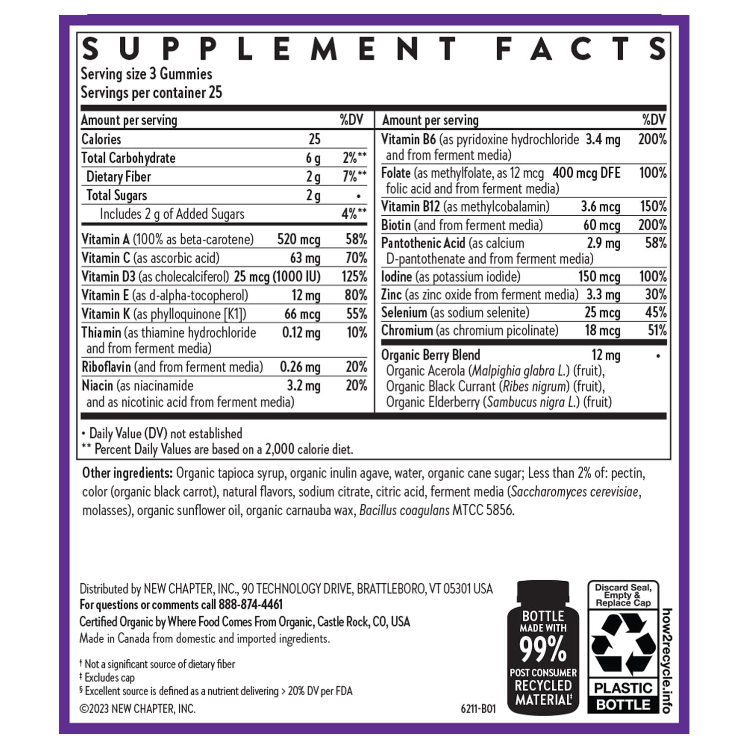 New Chapter etiqueta nutricional destacando vitaminas C D3 zinc